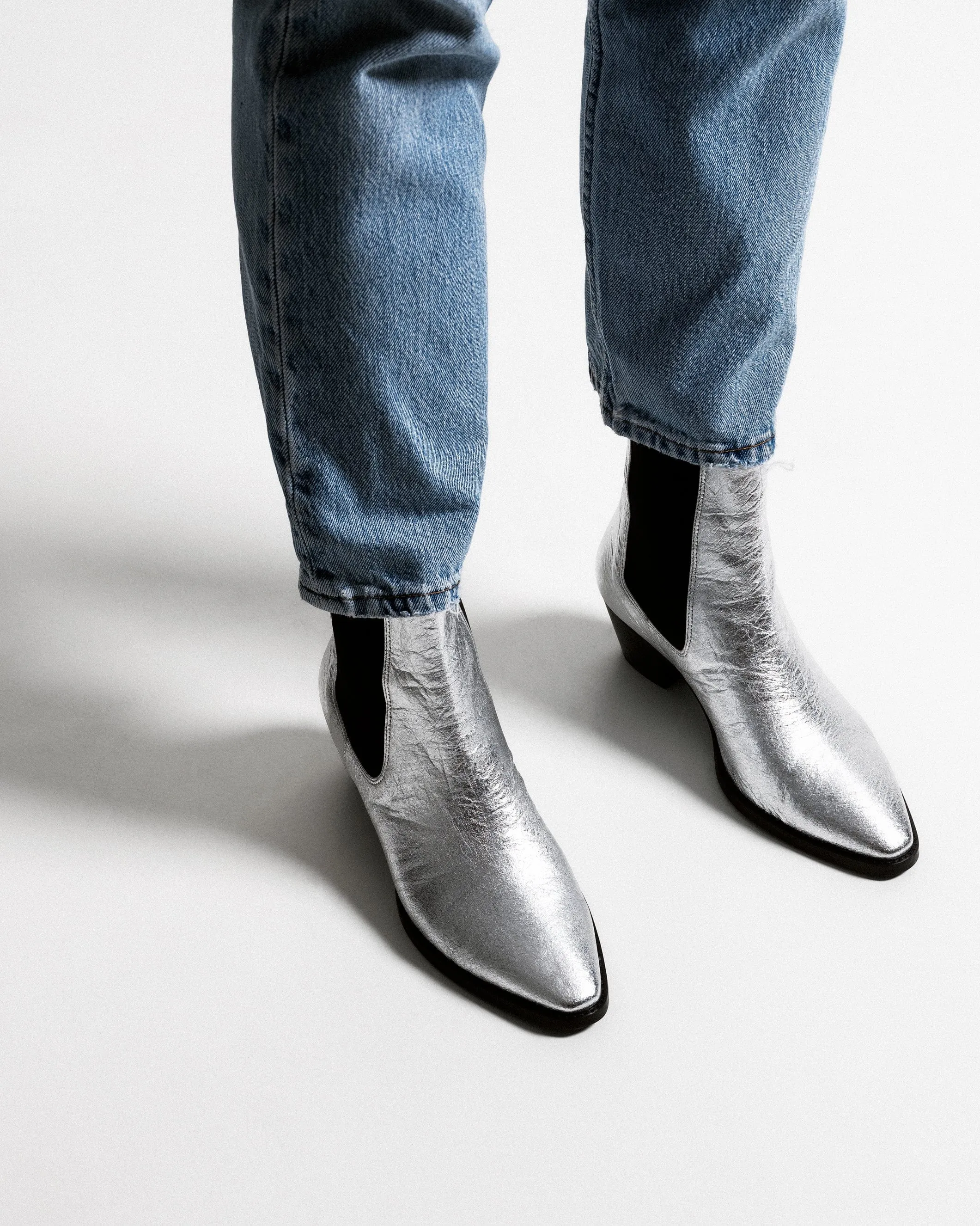 3pm Friday Rocks! Vegan Piñatex Ankle Boots | Metallic Silver