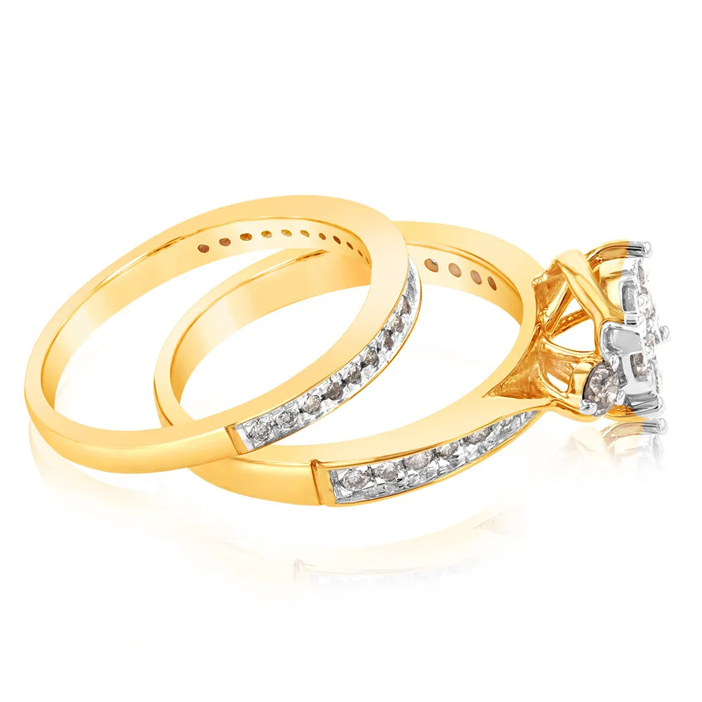 9ct Yellow Gold 3/5 Carat Diamond Bridal Ring Set