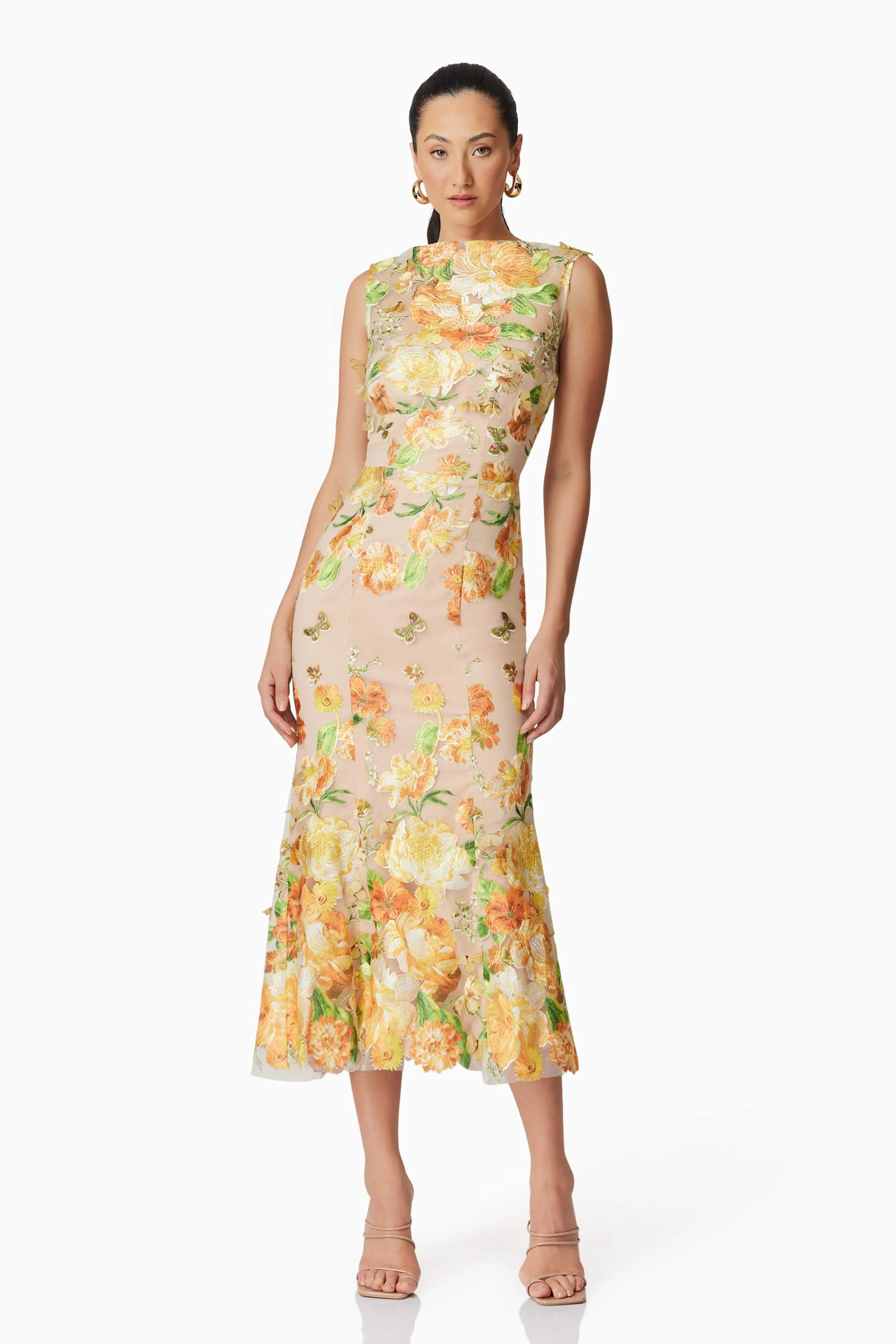 Aella Butterfly Midi Dress in Yellow
