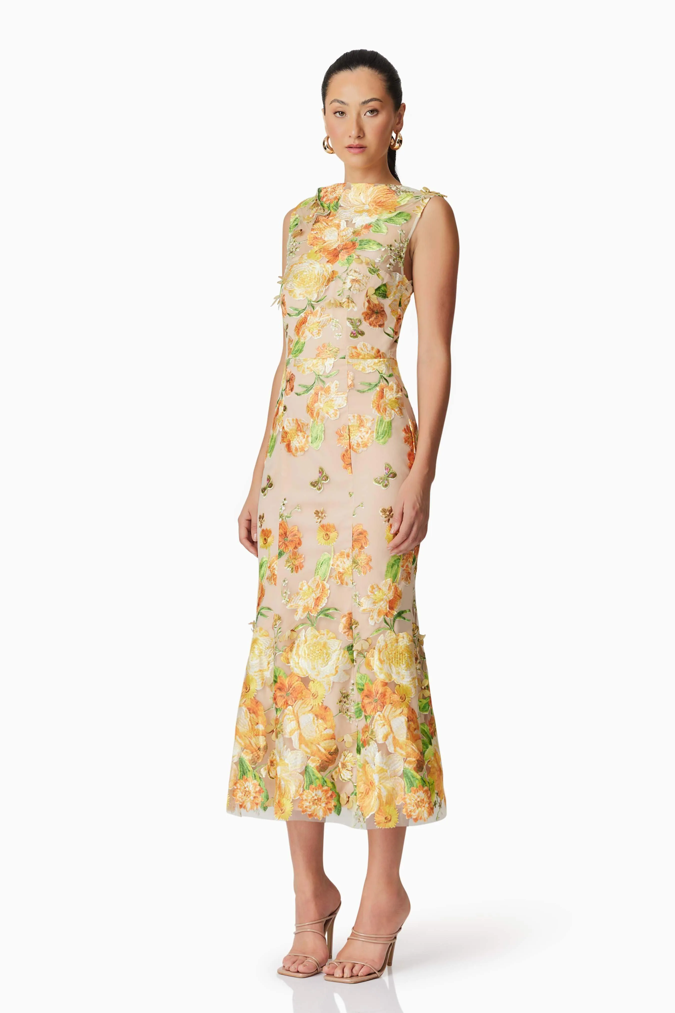 Aella Butterfly Midi Dress in Yellow