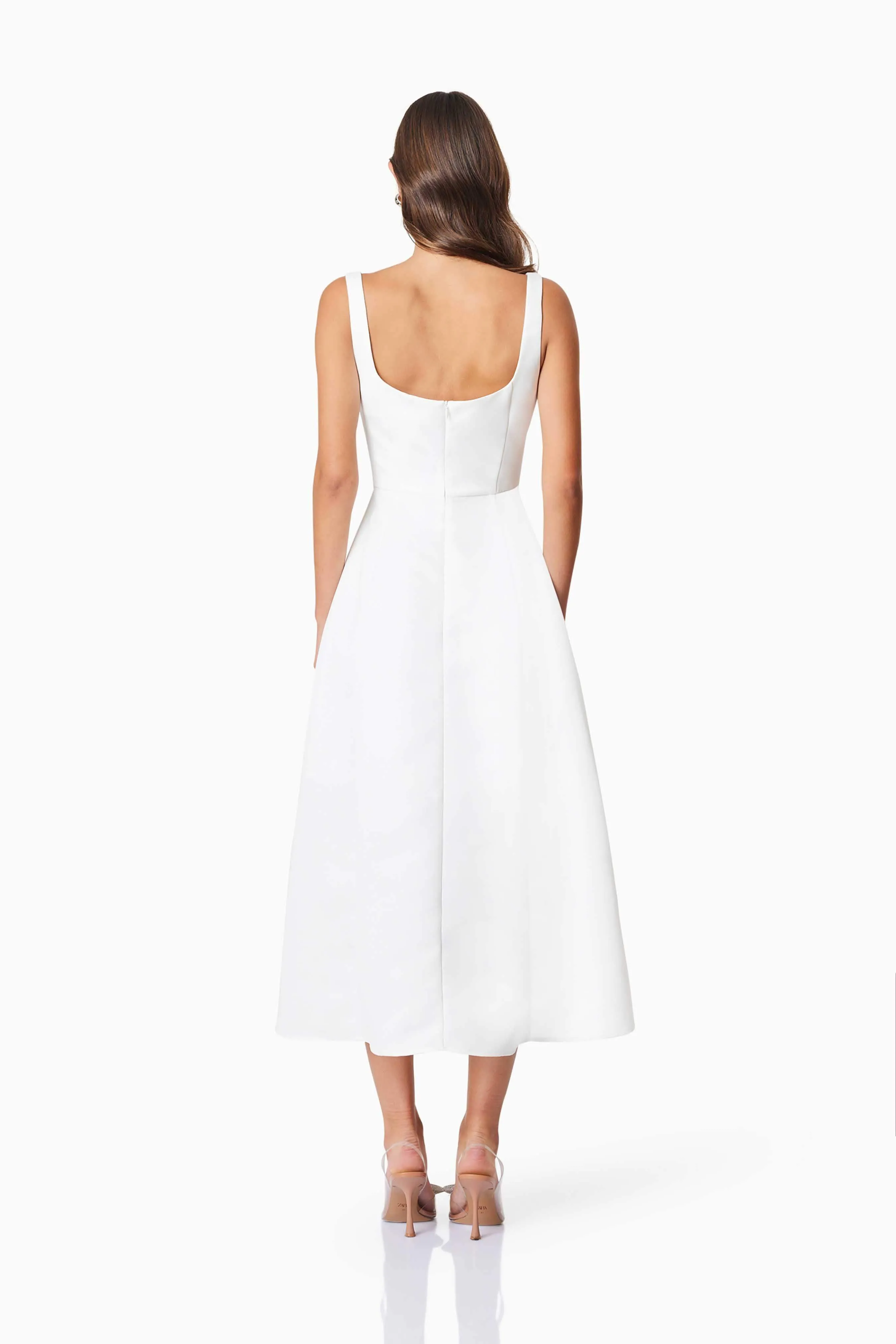 Alice Duchess Satin Midi Dress In White