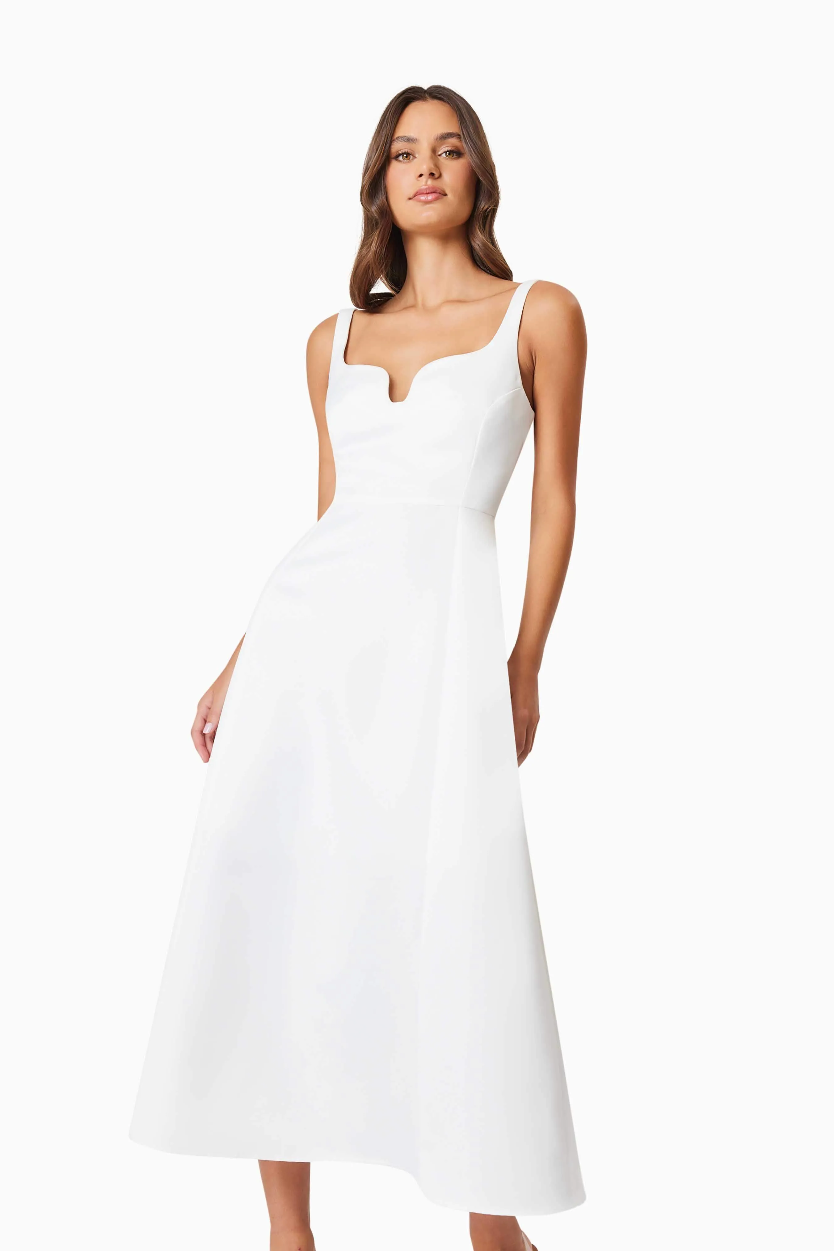 Alice Duchess Satin Midi Dress In White