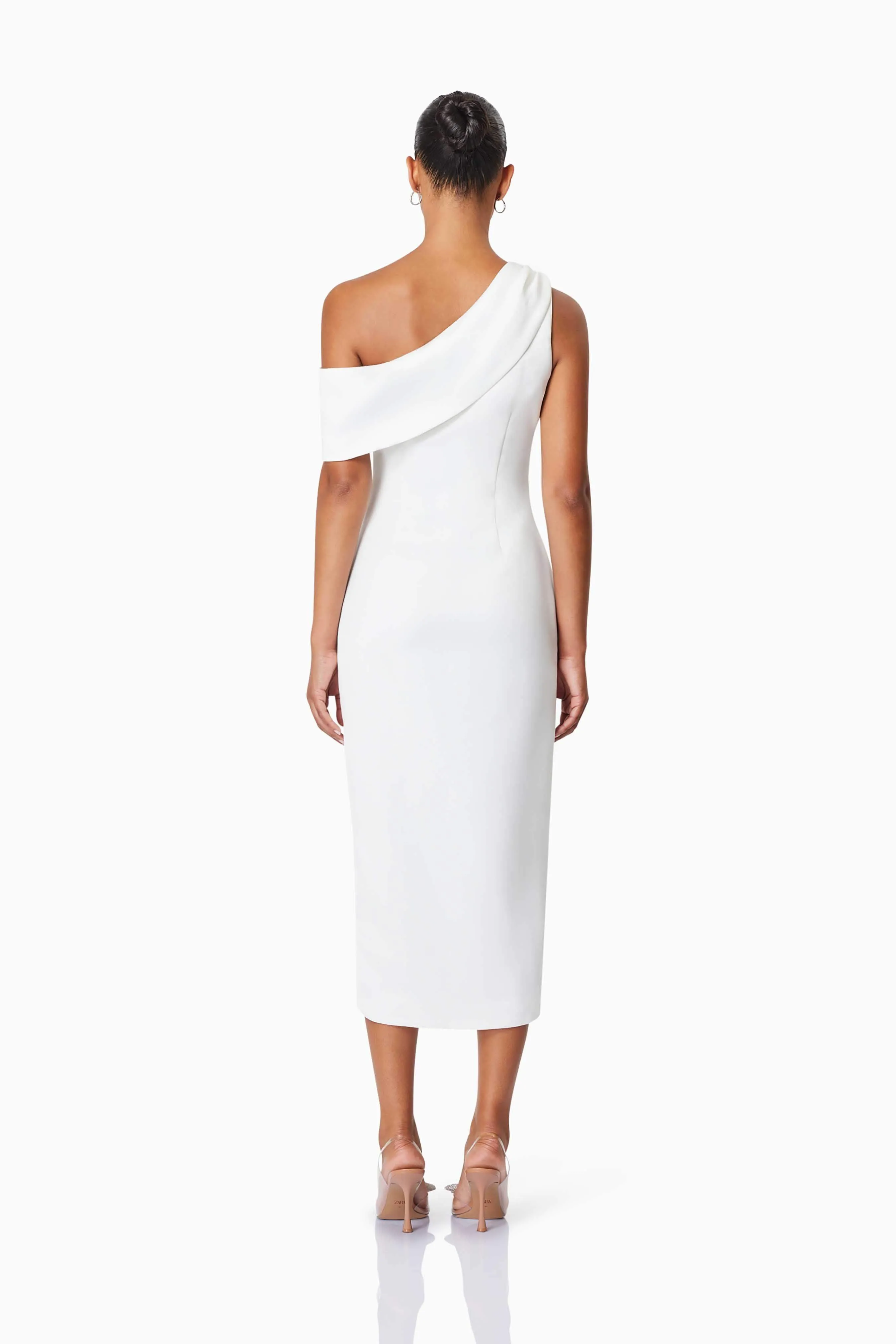Alice One Shoulder Cocktail Midi Dress In White