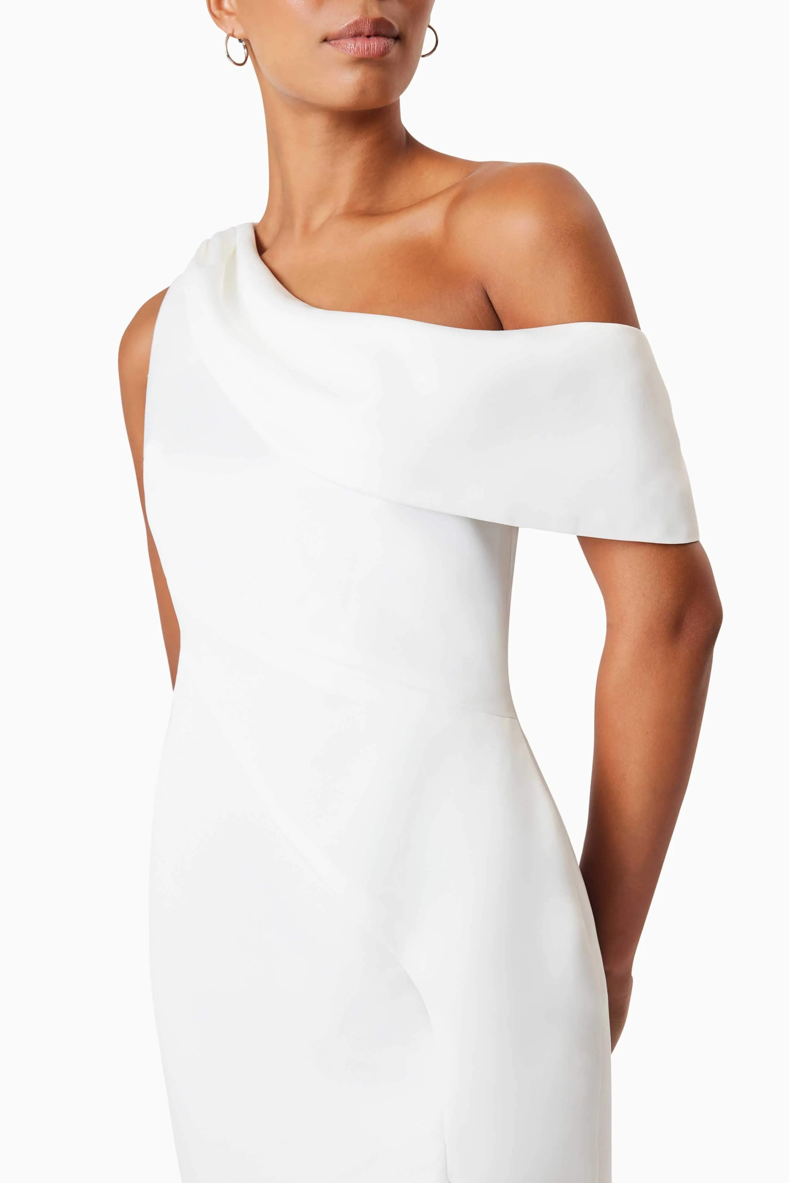 Alice One Shoulder Cocktail Midi Dress In White