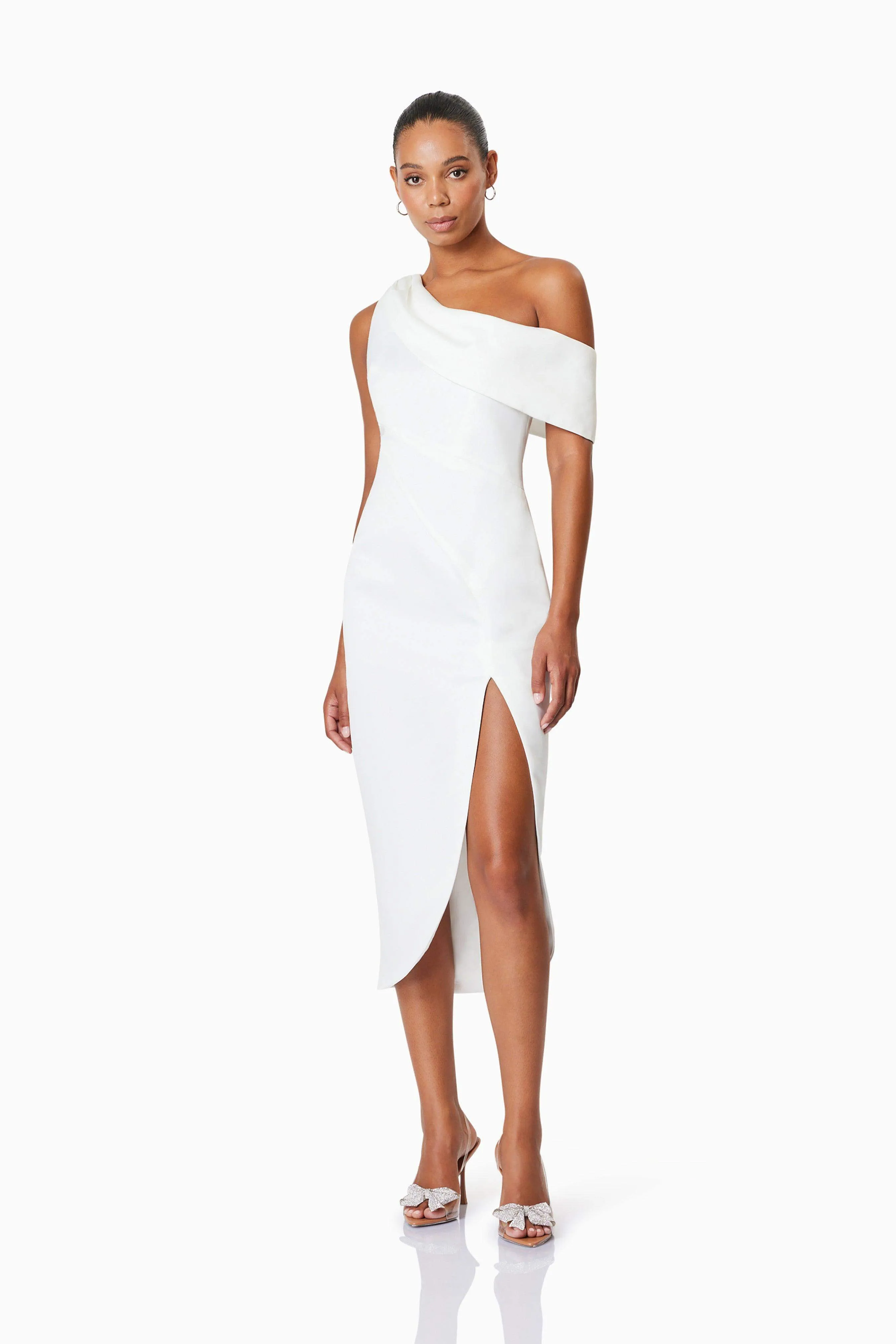 Alice One Shoulder Cocktail Midi Dress In White