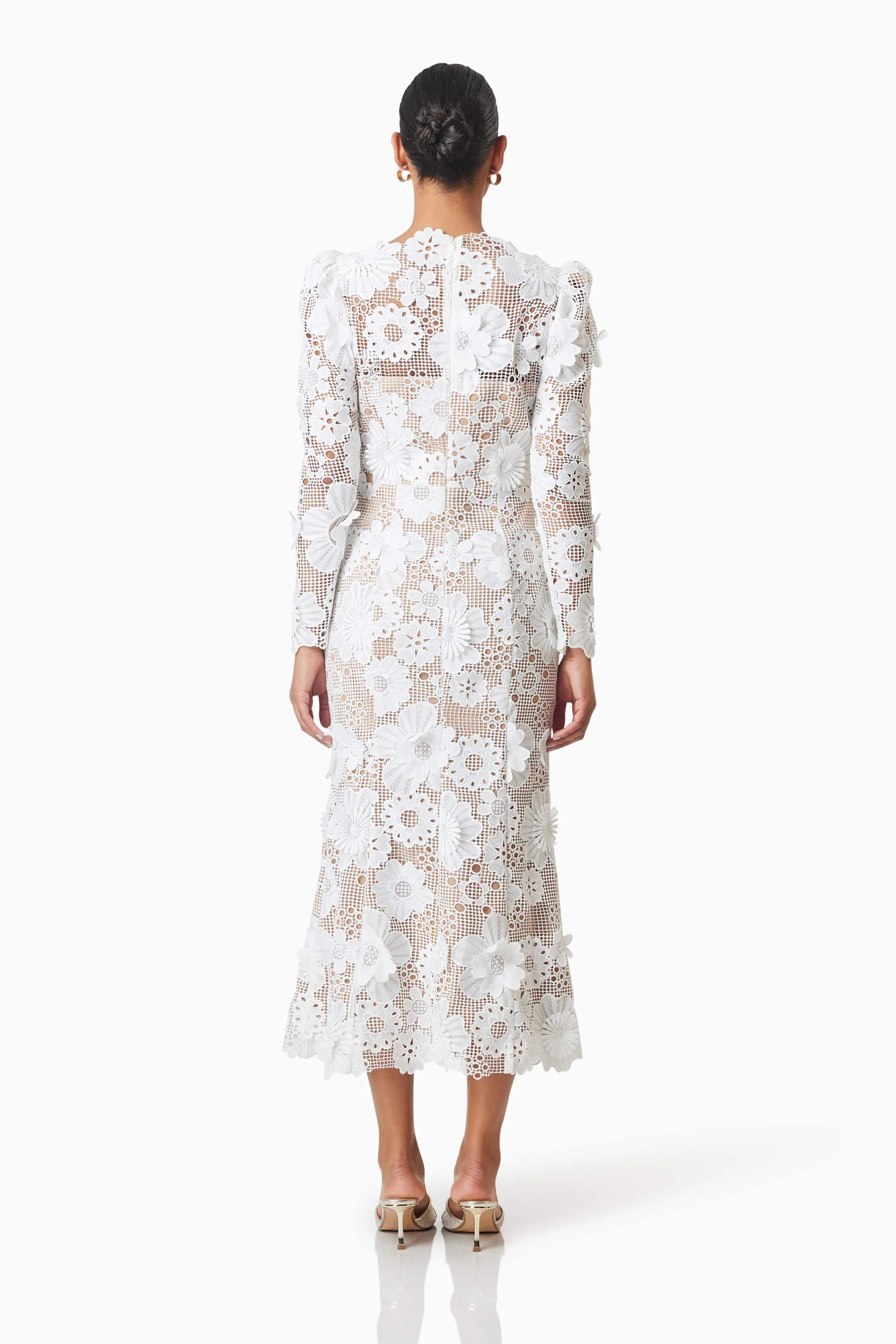 Autumn Long Sleeve Midi Dress In White