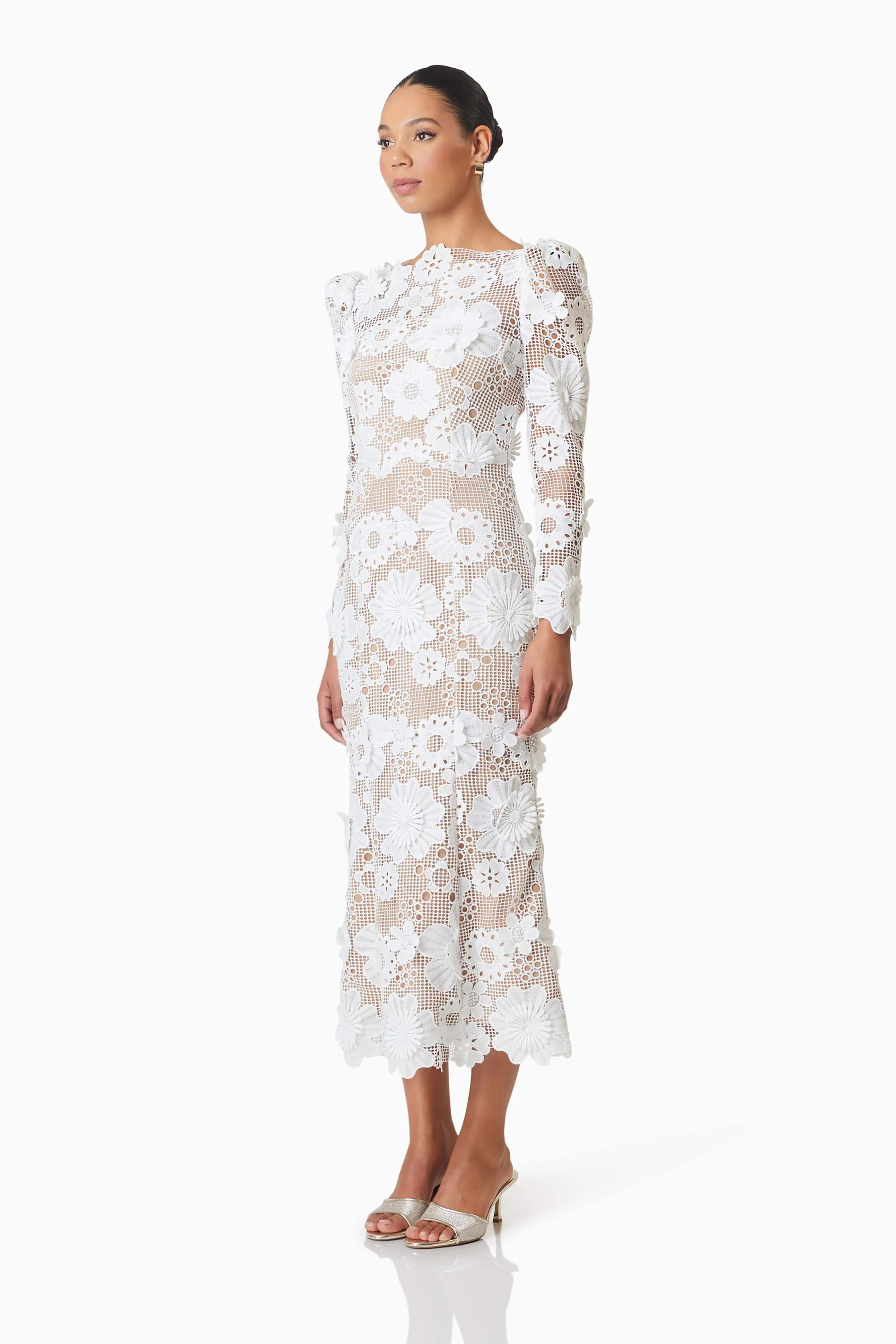 Autumn Long Sleeve Midi Dress In White