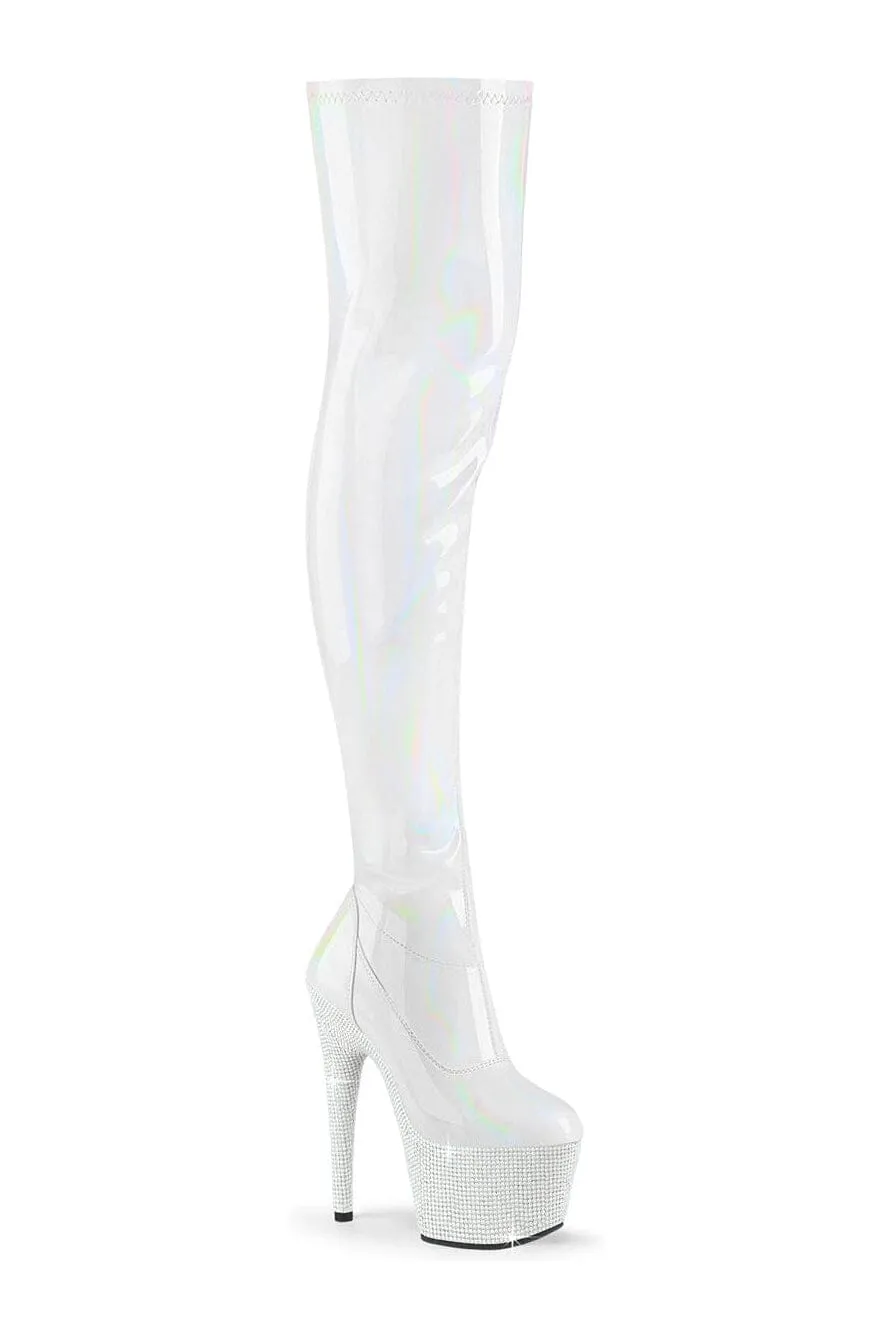 BEJEWELED-3000-7 White Patent Thigh Boot