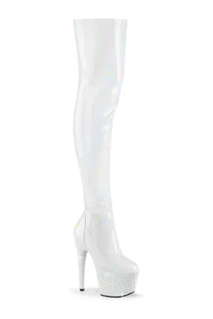 BEJEWELED-3000-7 White Patent Thigh Boot