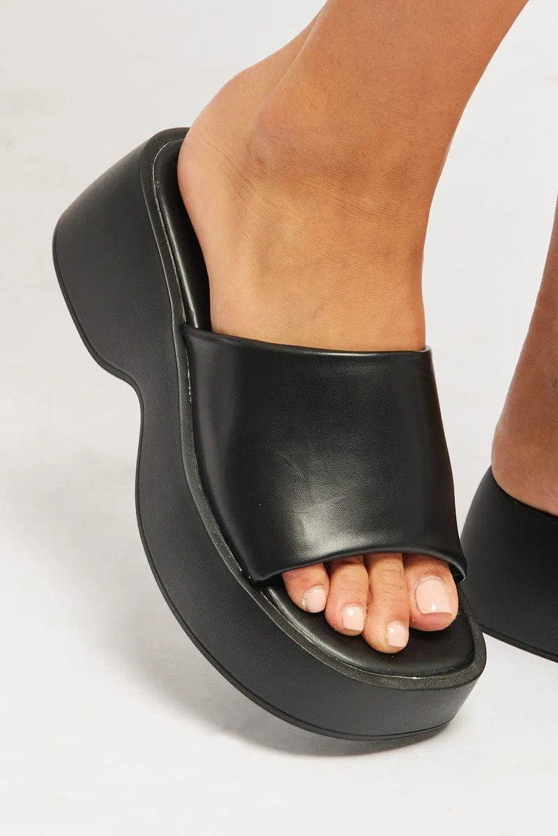 Black Chunky Mule Sandals
