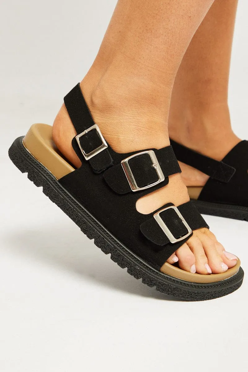 Black Double Buckle Suede Sandals