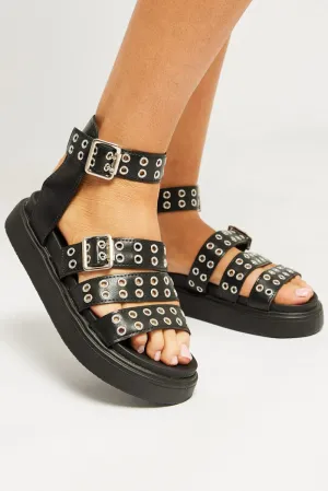 Black Eyelet Chunky Sandals