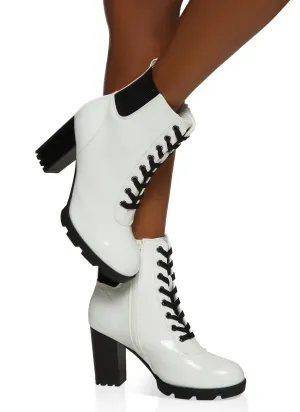 Block Heel Lace Up Booties