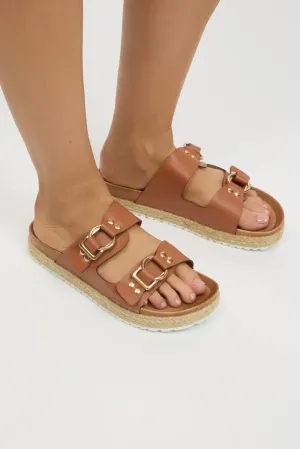 Brown Double Strap Buckle Sandals