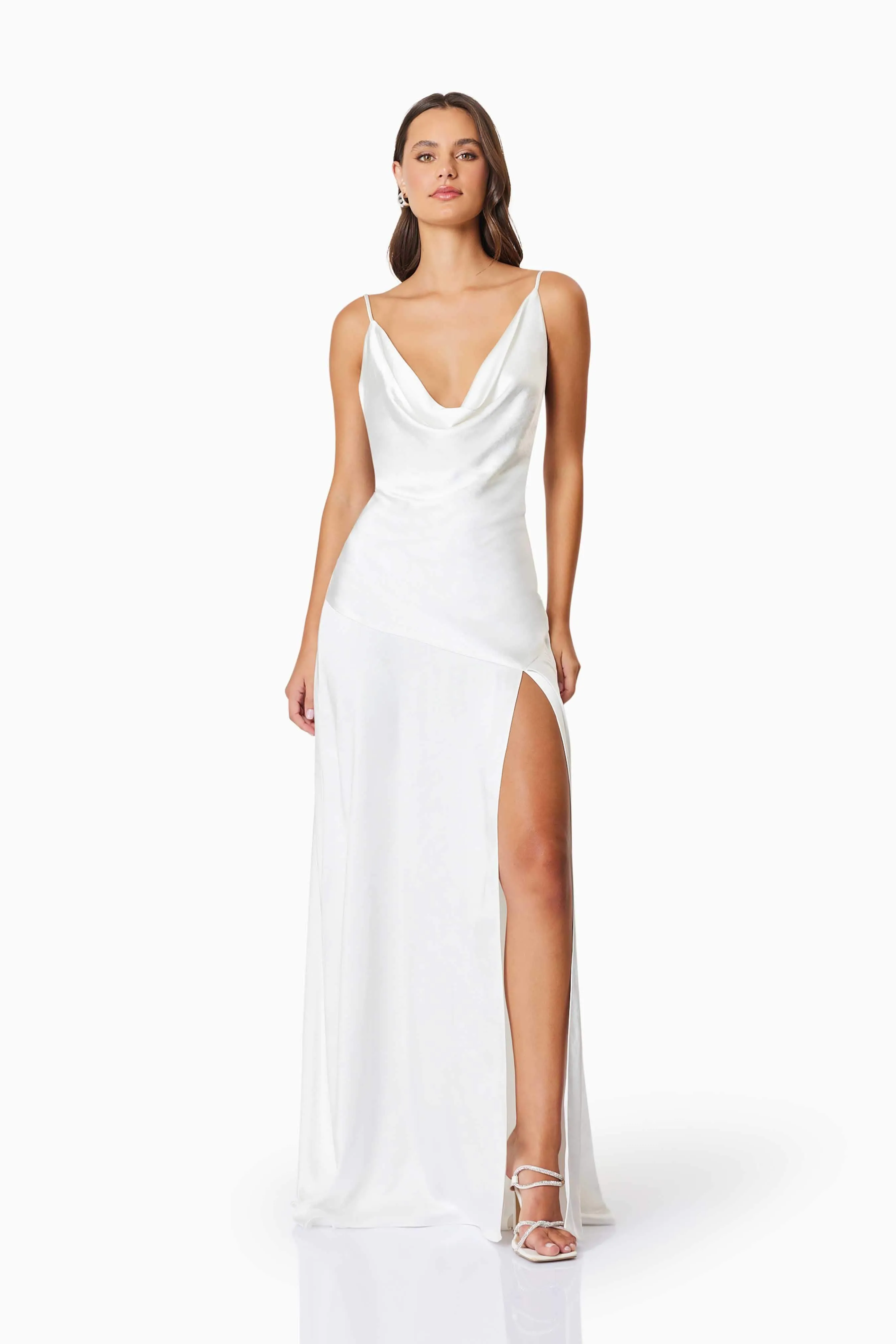 Clementine Cowl Neck Maxi Dress In White