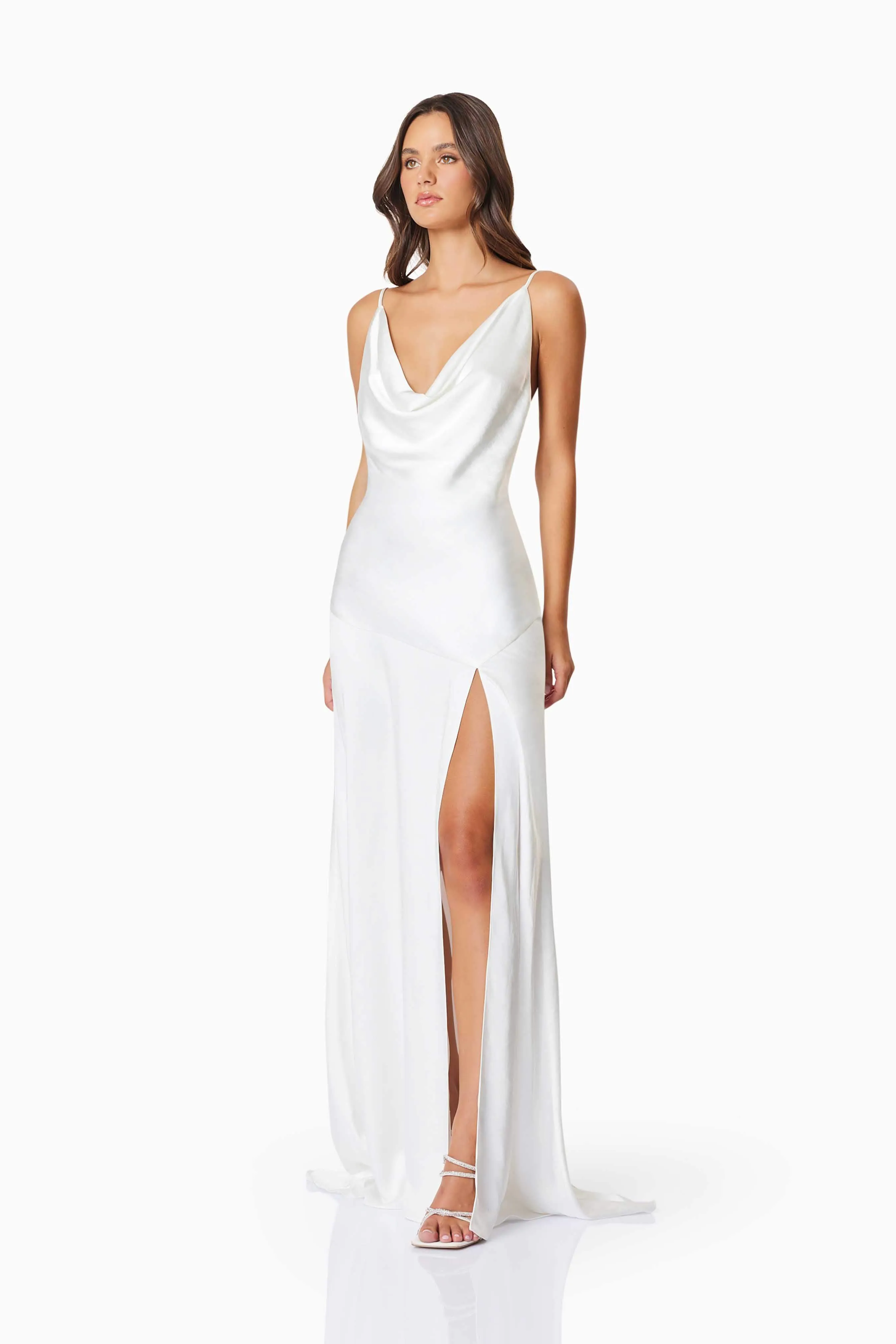 Clementine Cowl Neck Maxi Dress In White