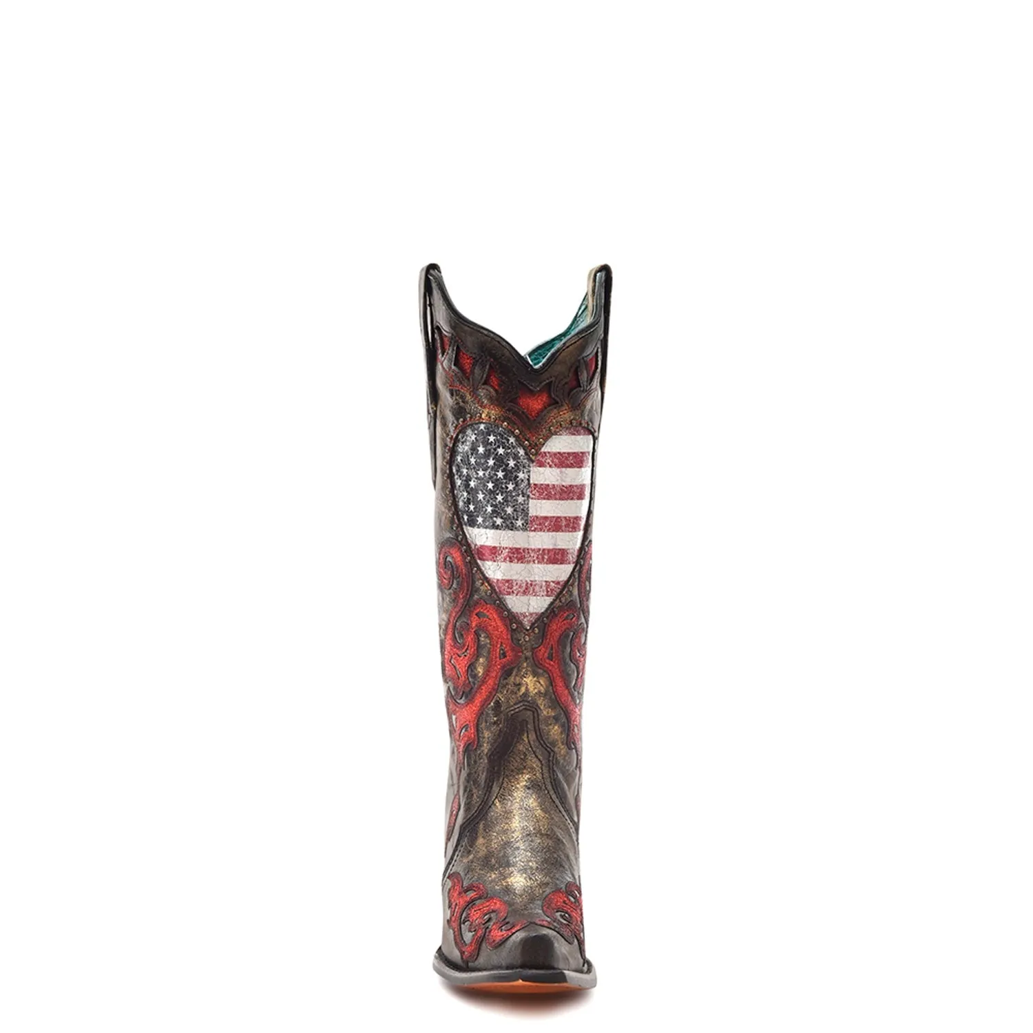 Corral Womens Heart Shaped US Flag Black Cowhide 13in Cowboy Boots
