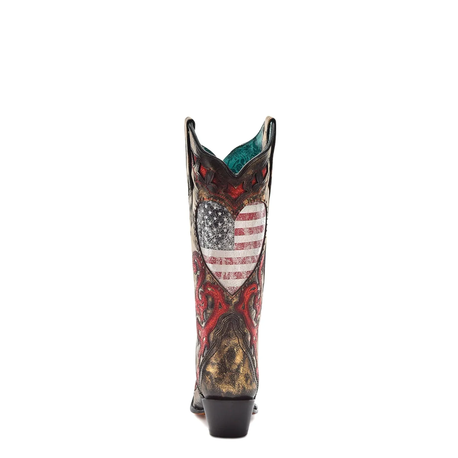 Corral Womens Heart Shaped US Flag Black Cowhide 13in Cowboy Boots