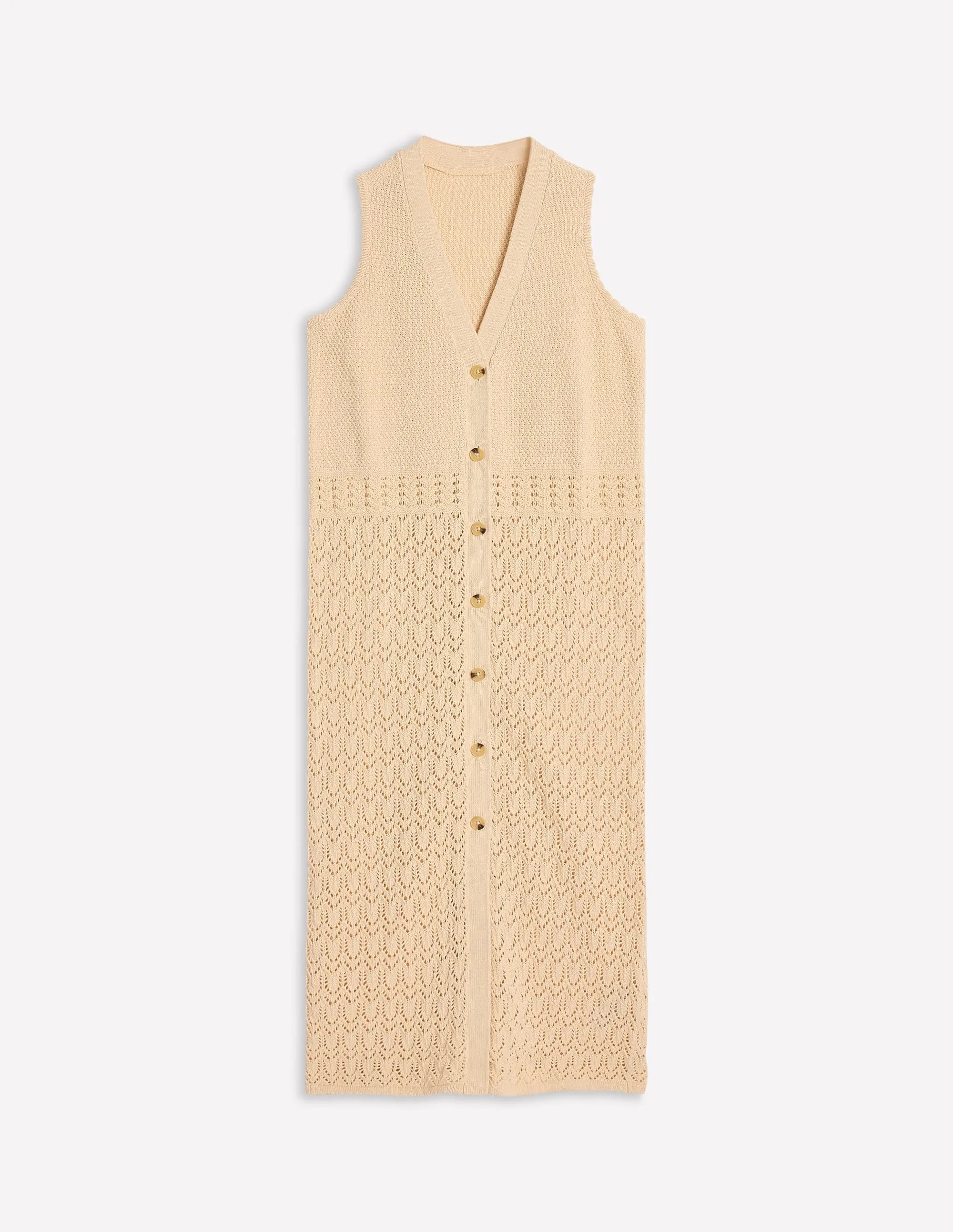 Cotton Sleeveless Cardigan-Warm Ivory