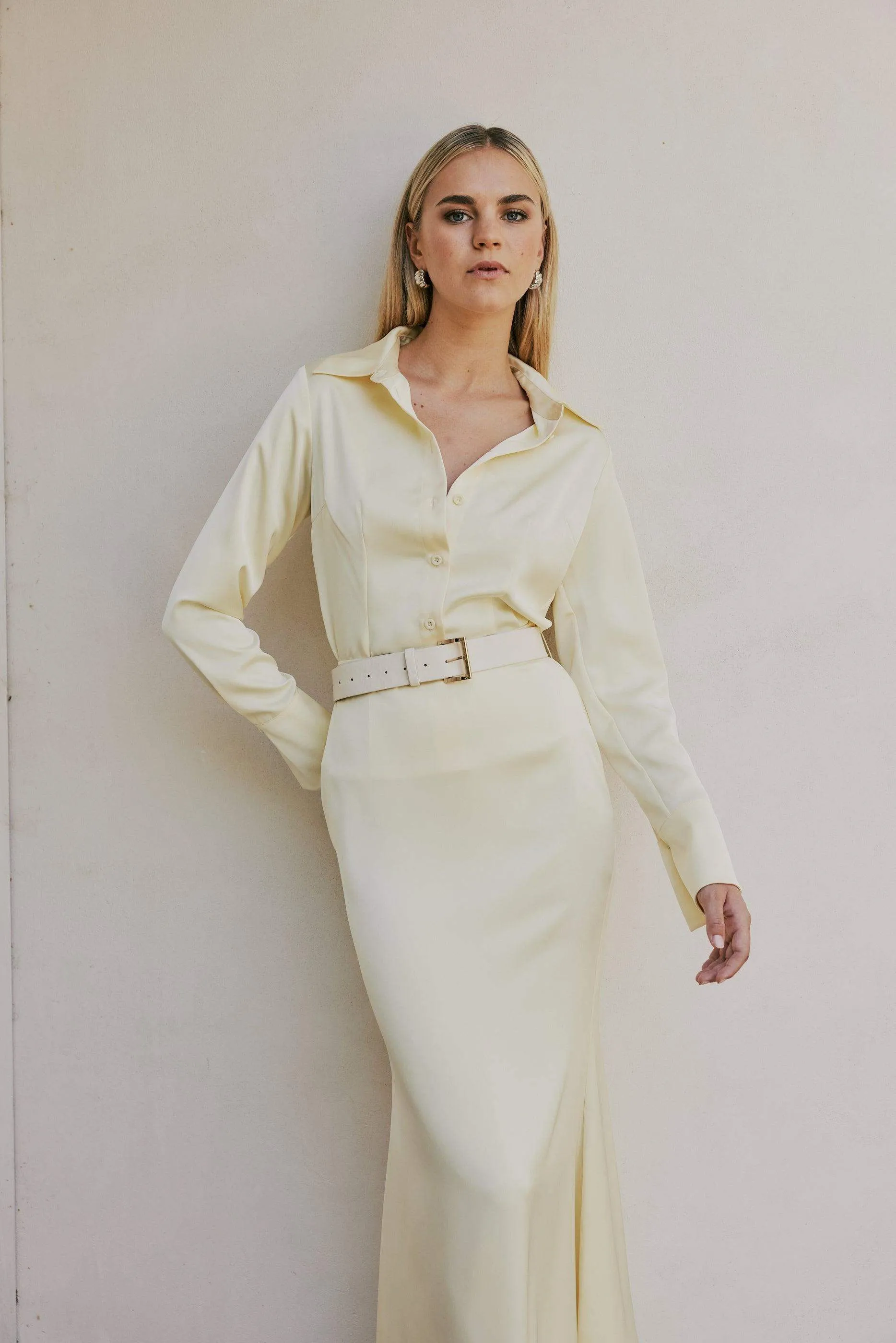 CURAAE Haven Maxi Mermaid Slip Skirt With Belt In Coco