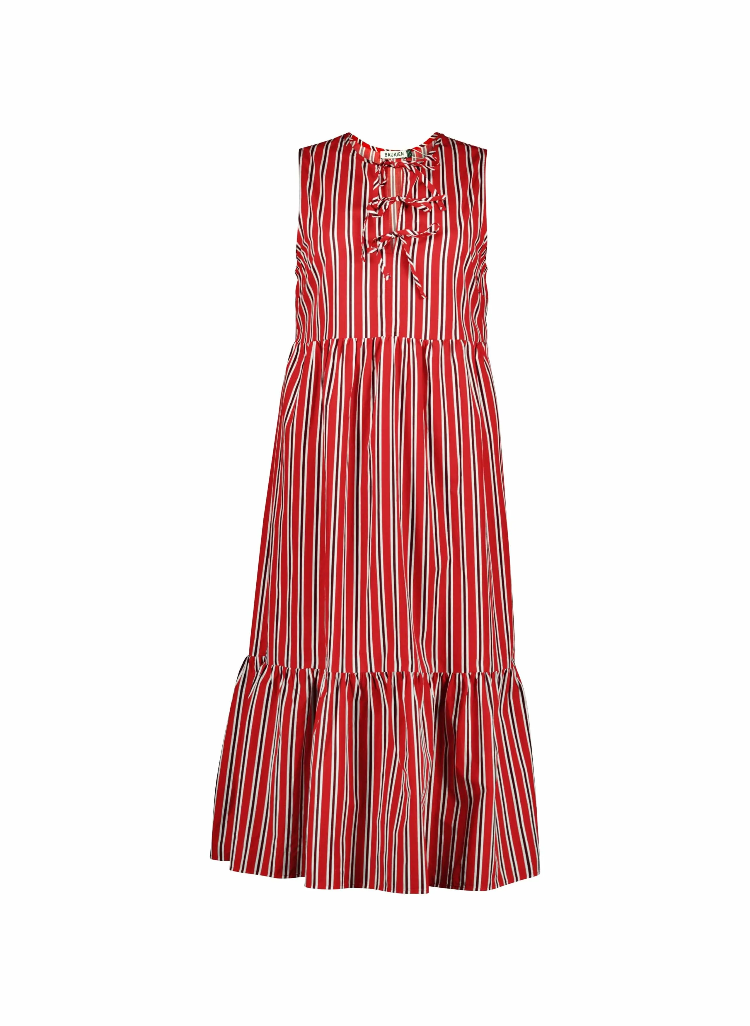 Devi Organic Cotton Tie Midi Dress | Crimson & White Stripe