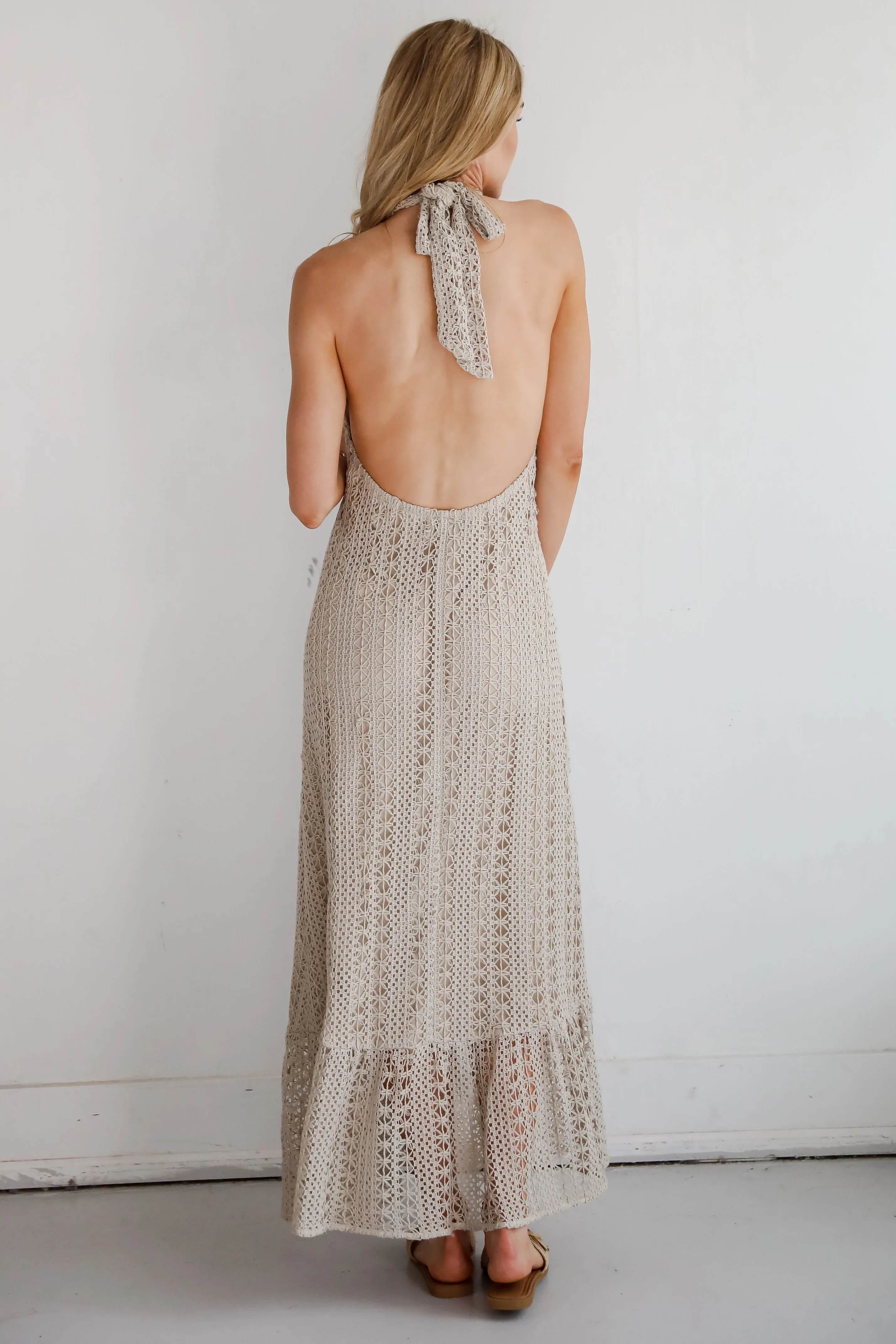 Divine Intentions Crochet Knit Halter Maxi Dress