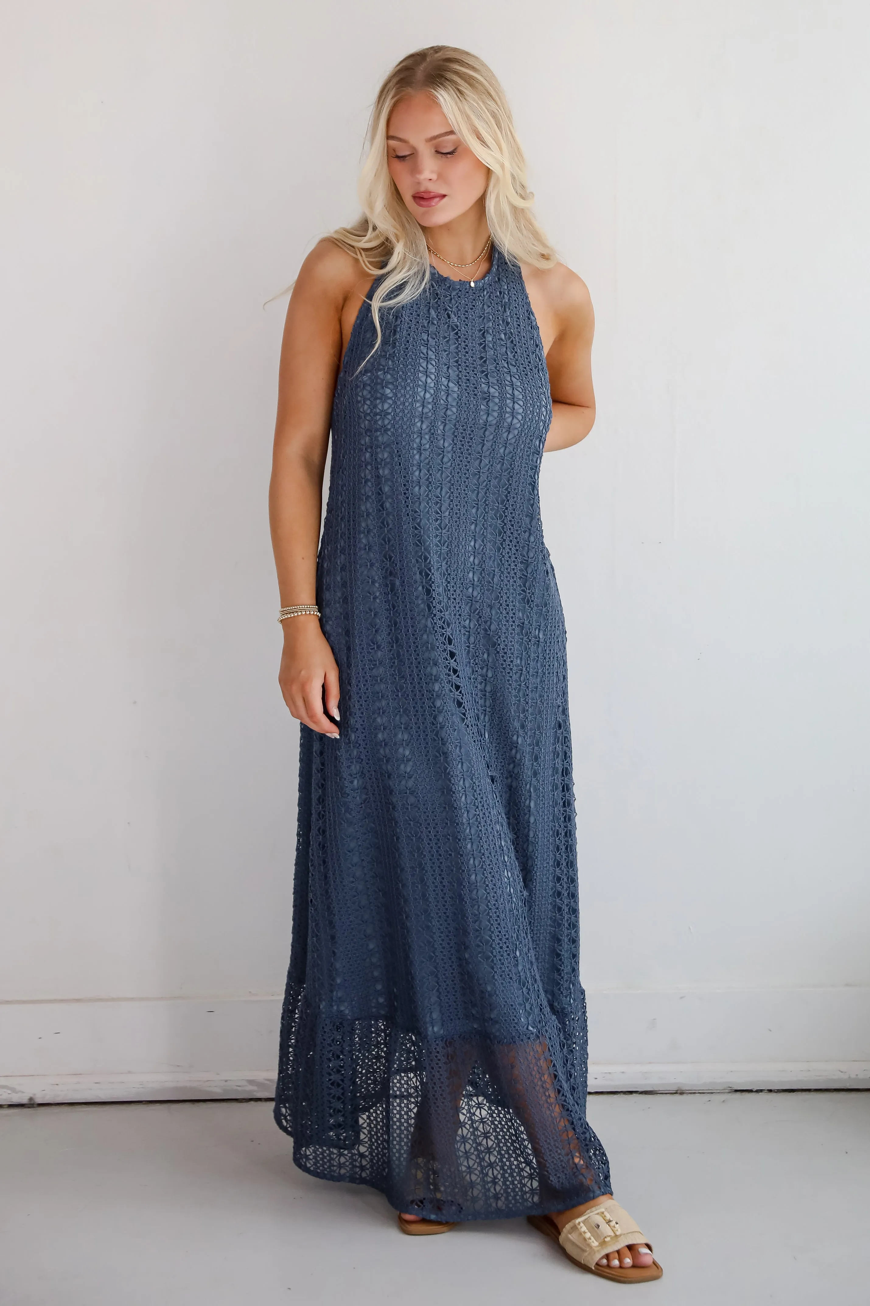 Divine Intentions Crochet Knit Halter Maxi Dress