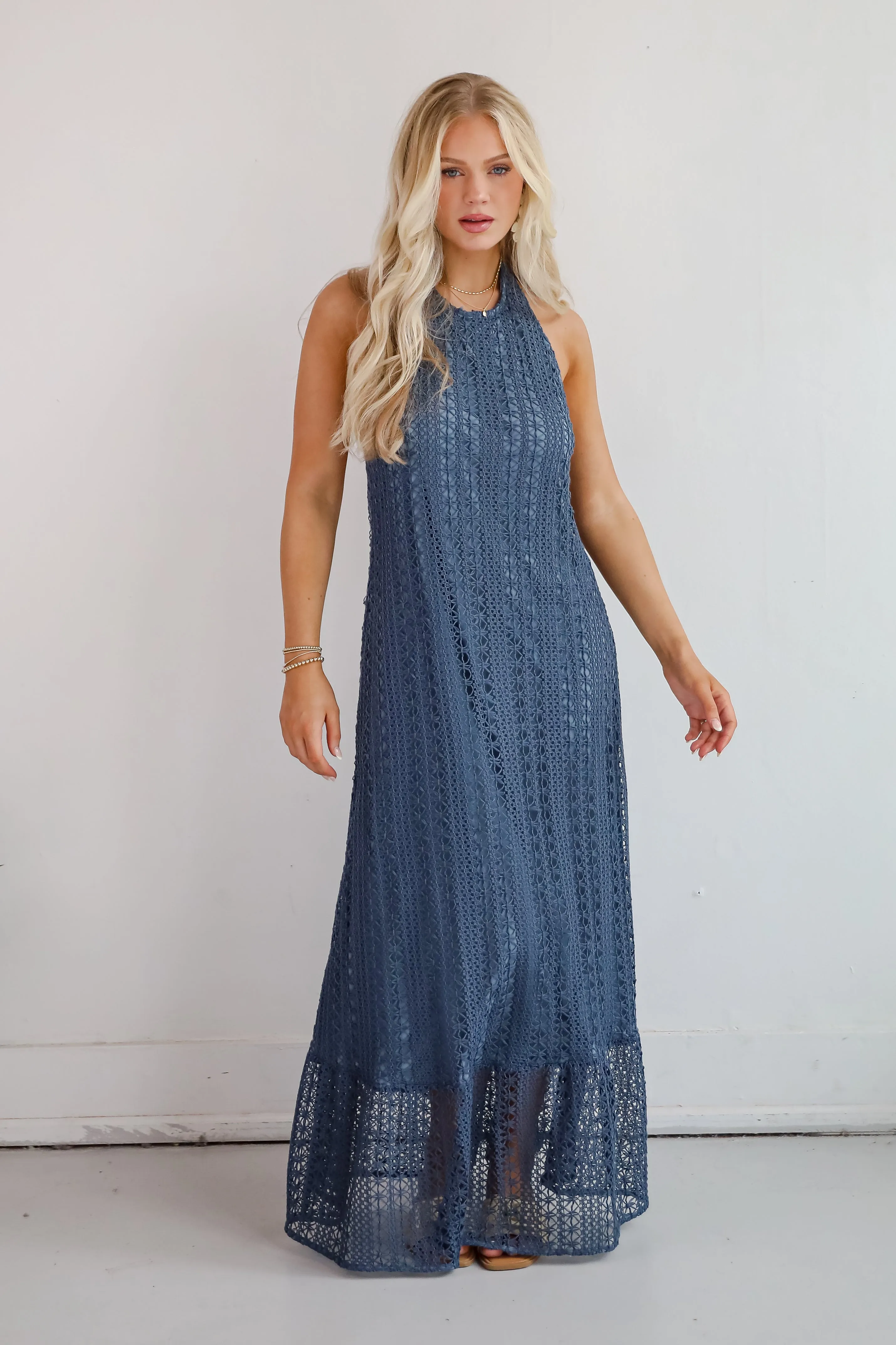 Divine Intentions Crochet Knit Halter Maxi Dress