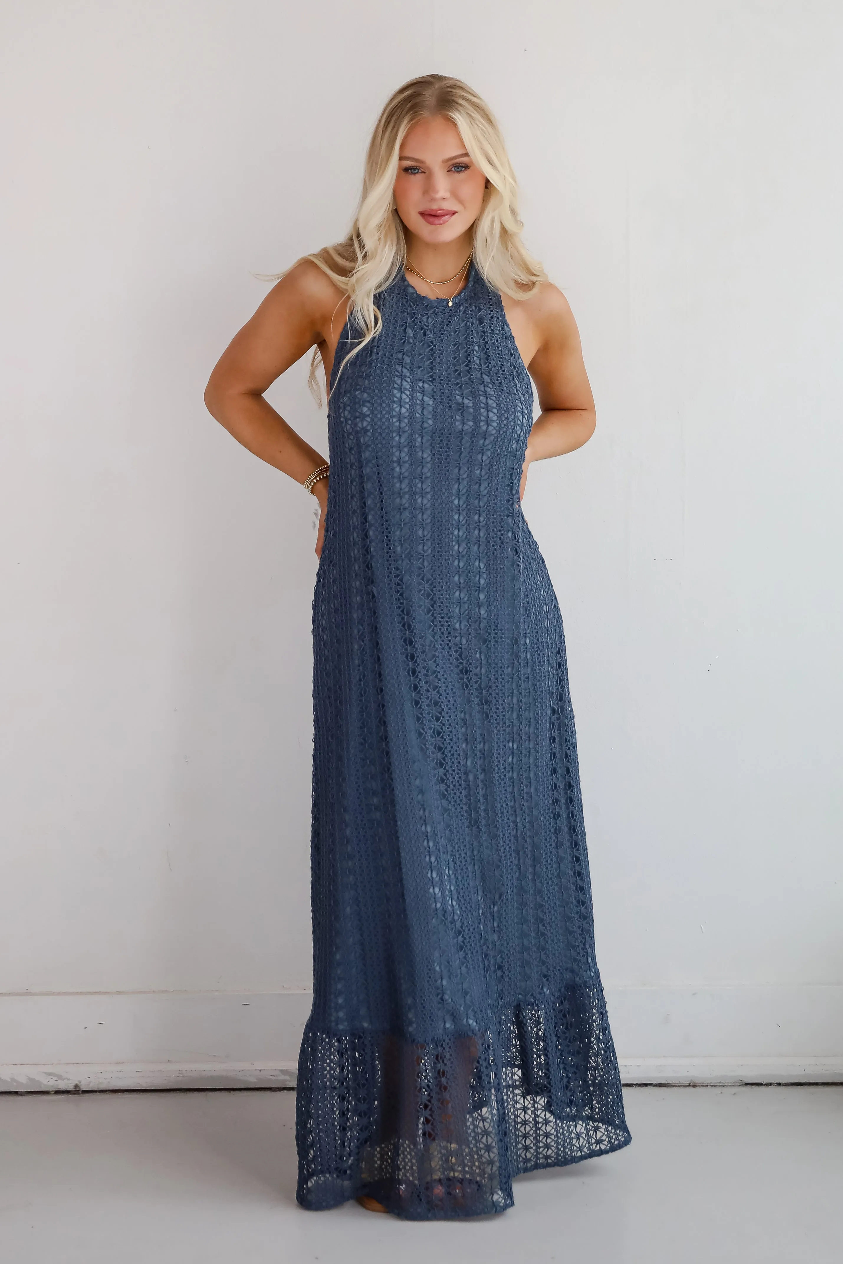 Divine Intentions Crochet Knit Halter Maxi Dress