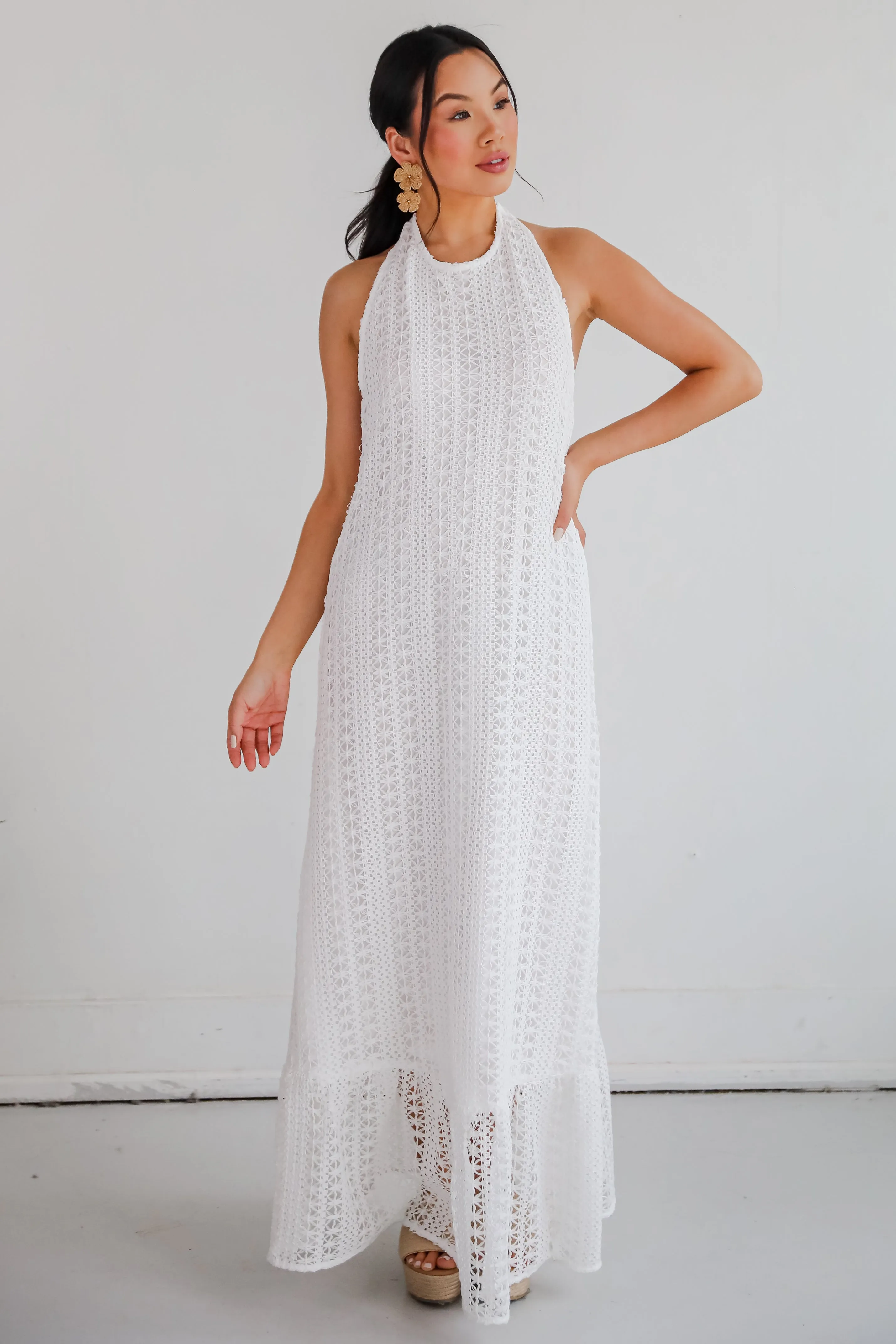 Divine Intentions Crochet Knit Halter Maxi Dress