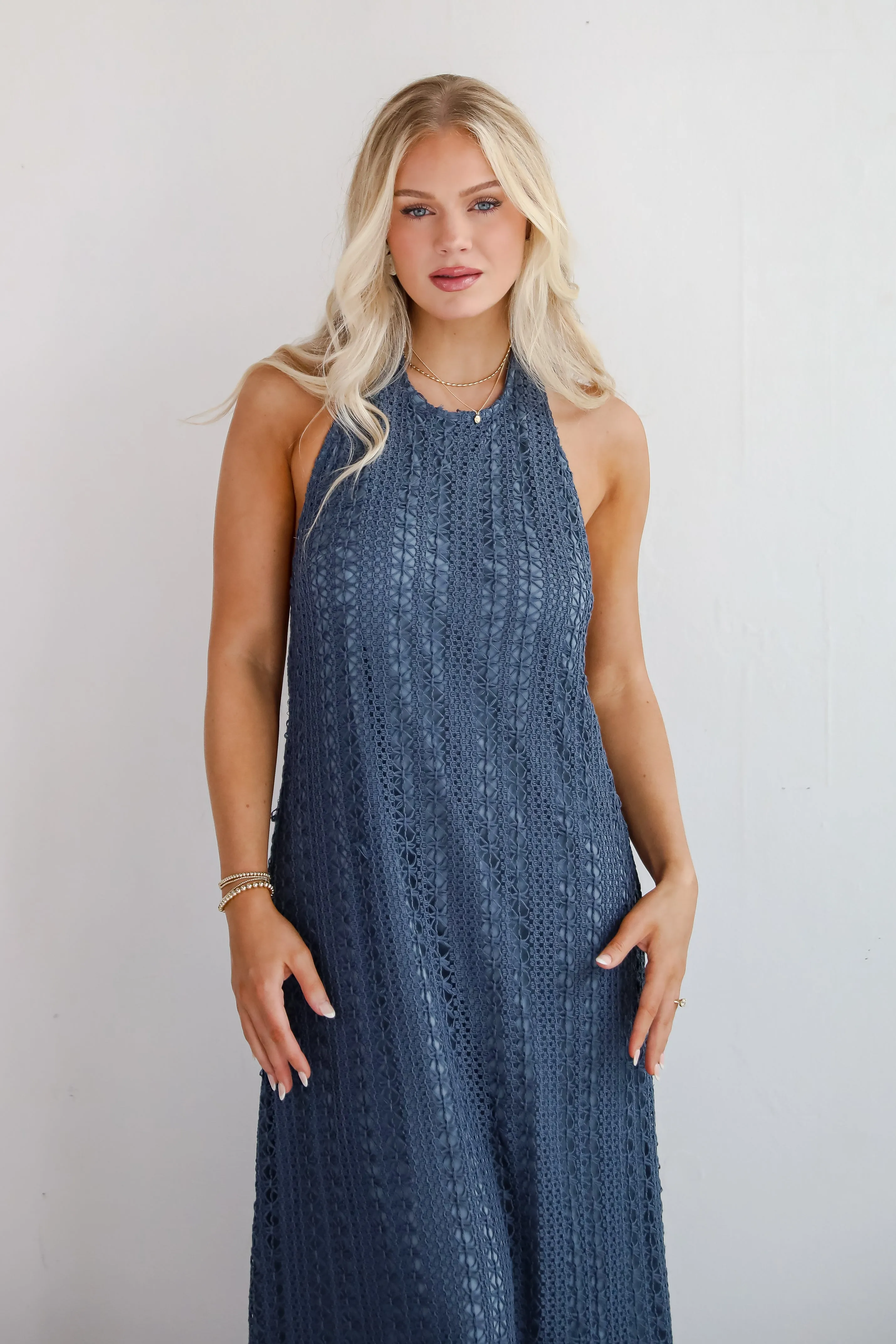 Divine Intentions Crochet Knit Halter Maxi Dress