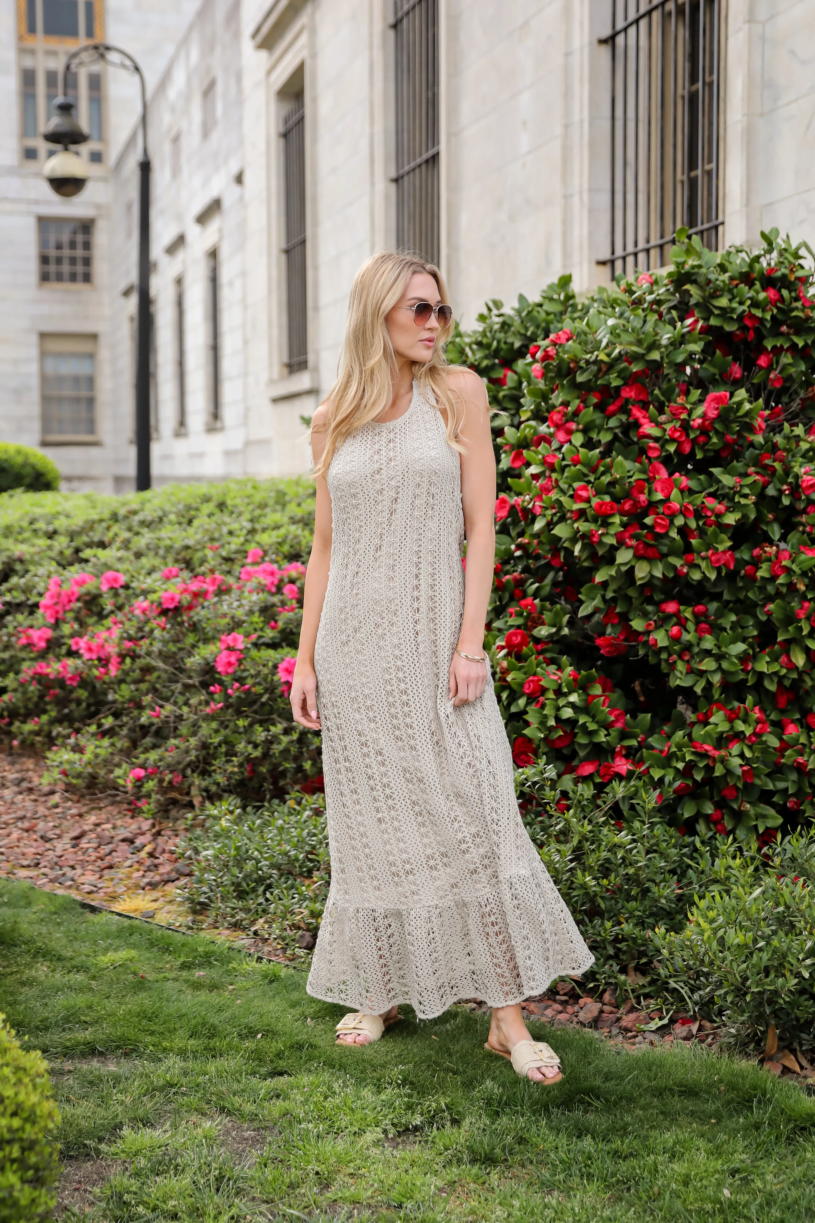 Divine Intentions Crochet Knit Halter Maxi Dress