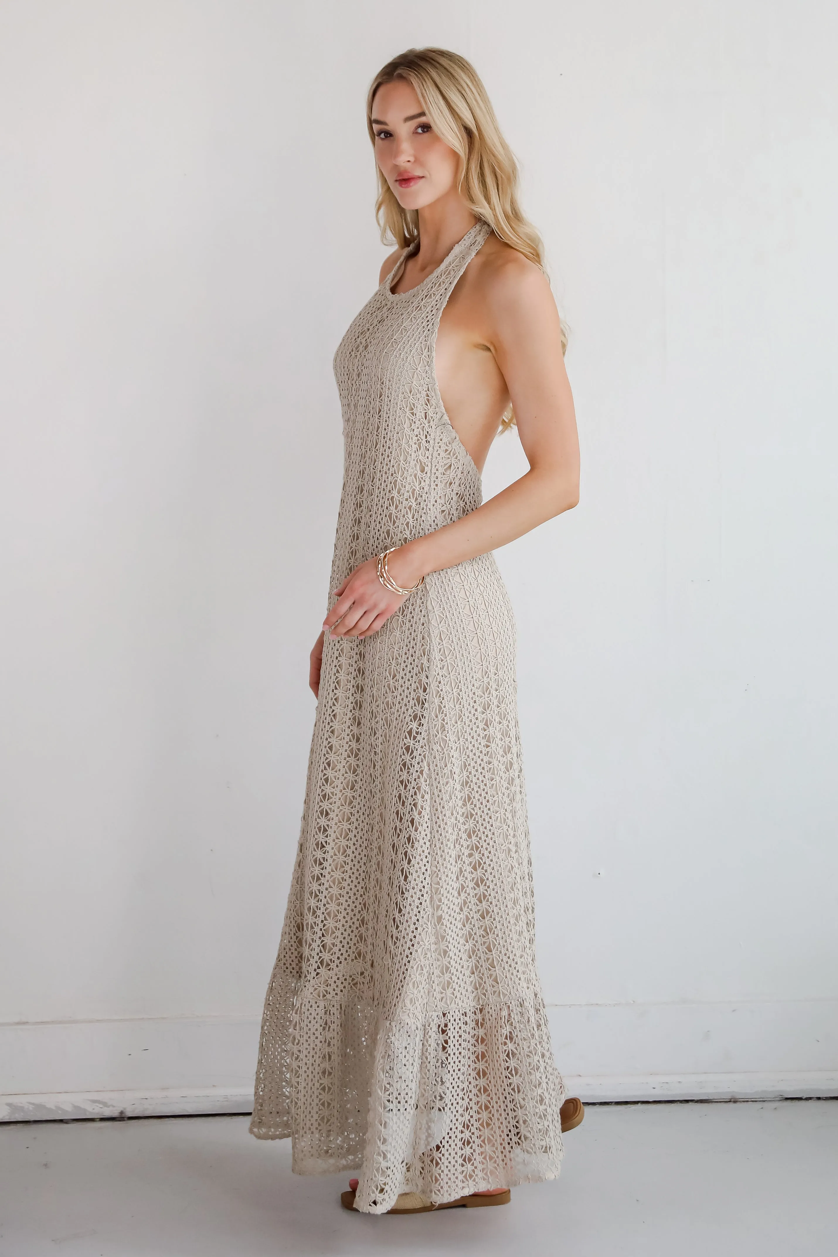 Divine Intentions Crochet Knit Halter Maxi Dress