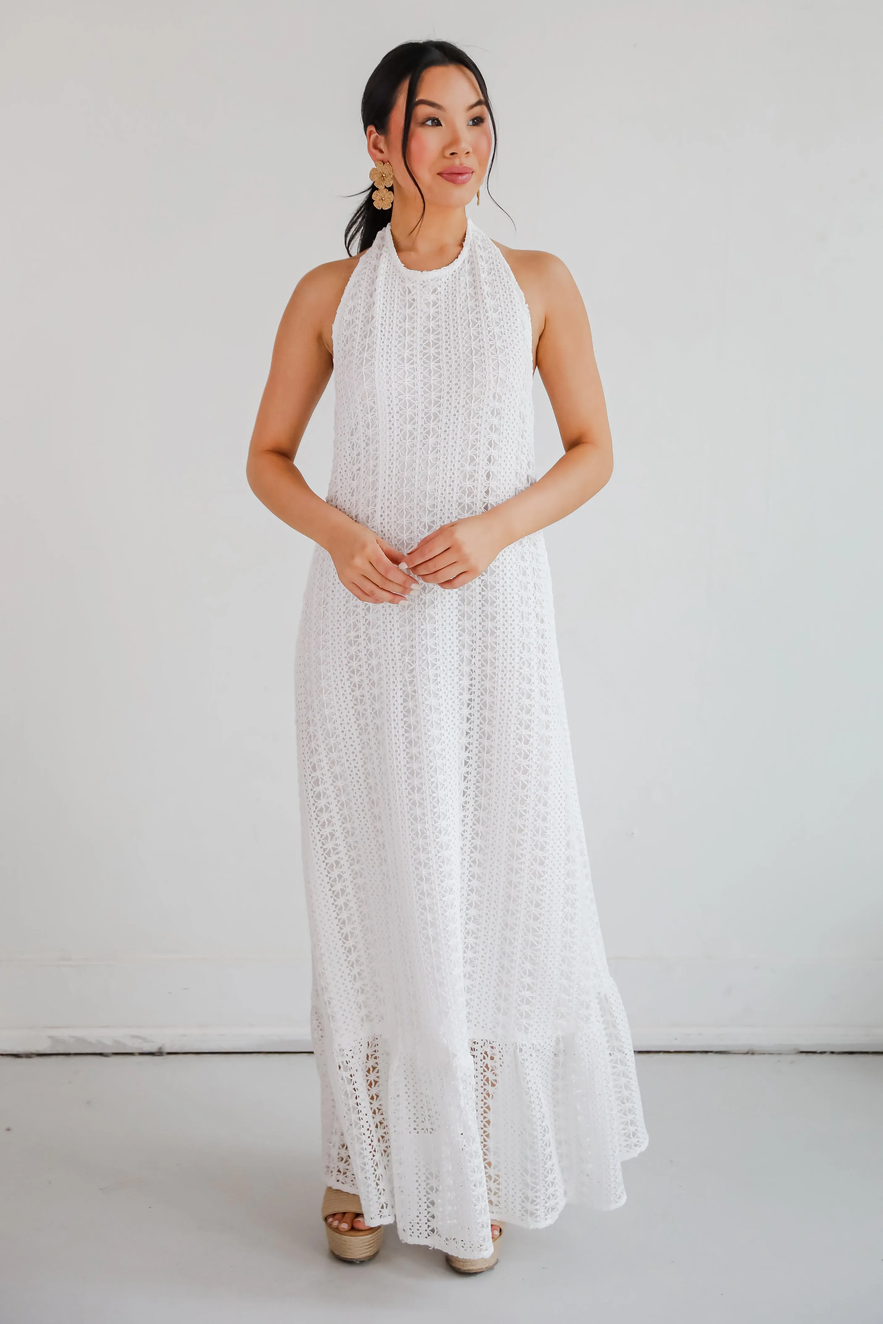 Divine Intentions Crochet Knit Halter Maxi Dress