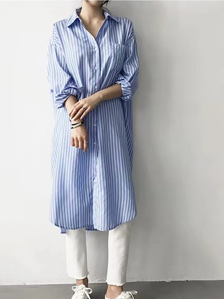 Fashion Mid-length Striped Shirt Skirt