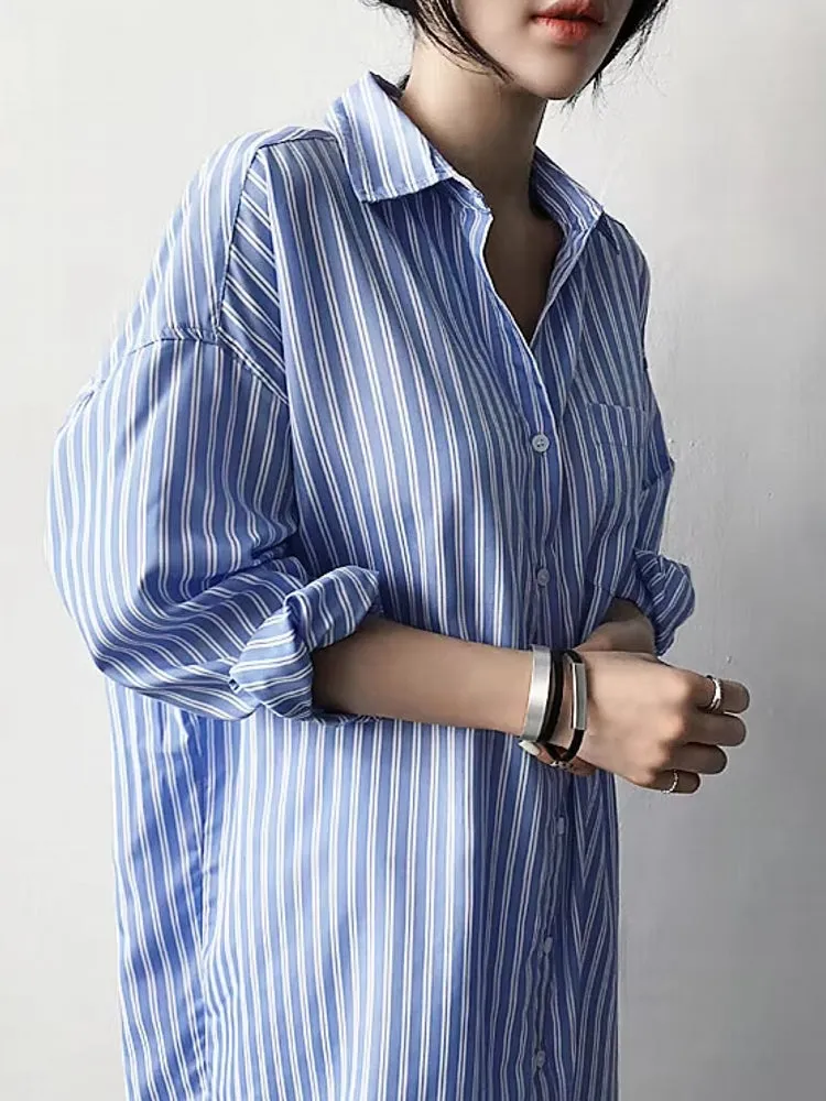 Fashion Mid-length Striped Shirt Skirt