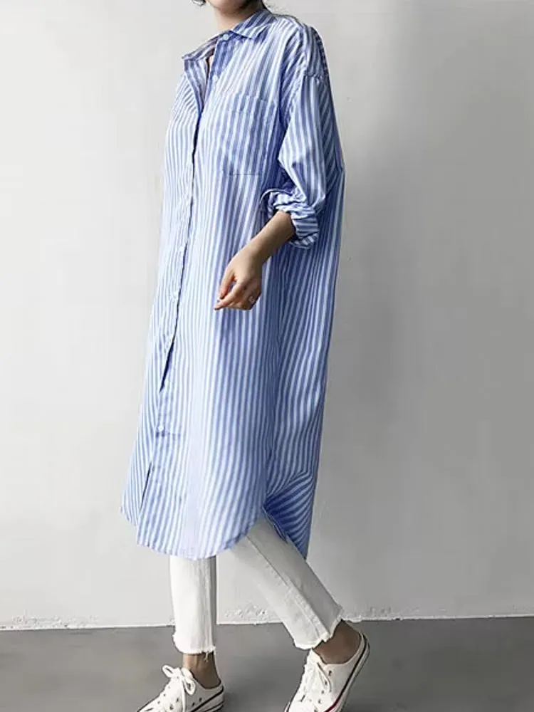 Fashion Mid-length Striped Shirt Skirt