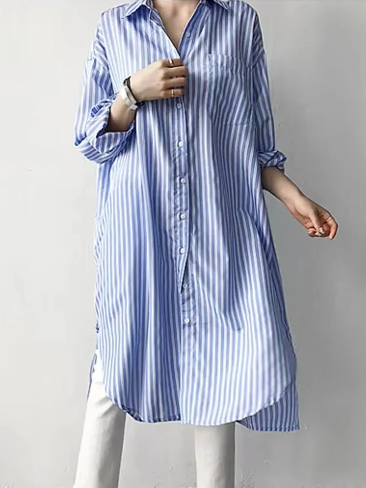 Fashion Mid-length Striped Shirt Skirt
