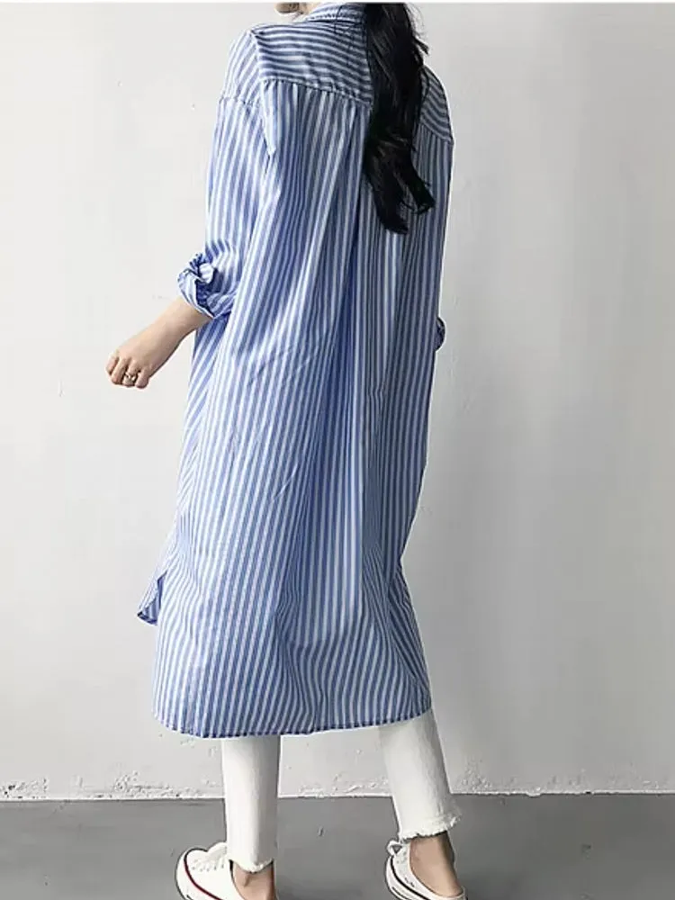 Fashion Mid-length Striped Shirt Skirt