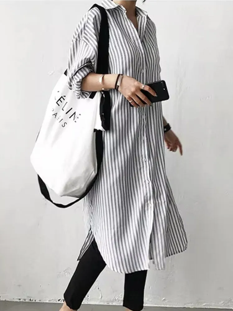 Fashion Mid-length Striped Shirt Skirt