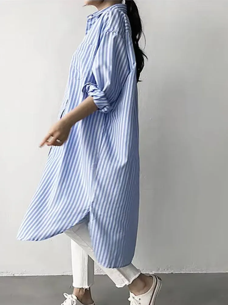 Fashion Mid-length Striped Shirt Skirt