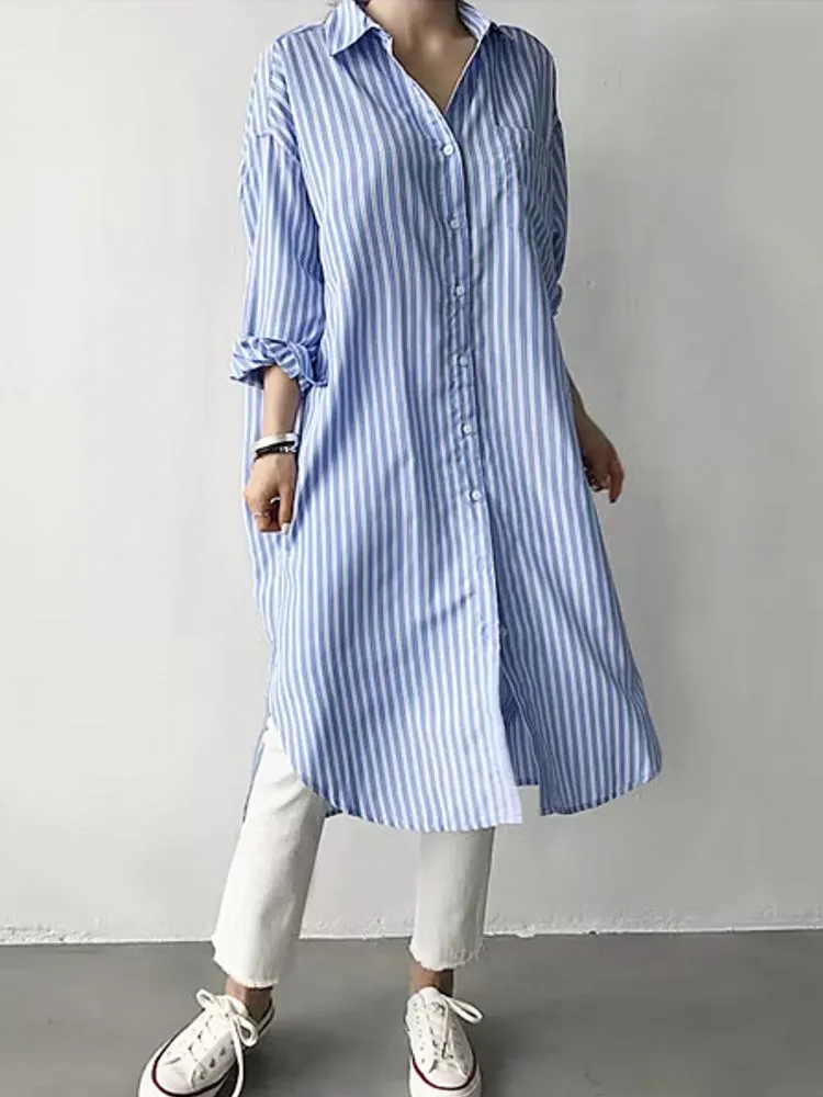 Fashion Mid-length Striped Shirt Skirt