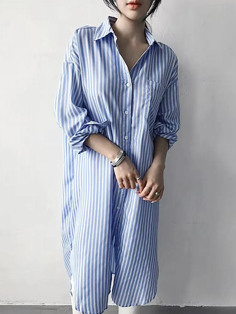 Fashion Mid-length Striped Shirt Skirt