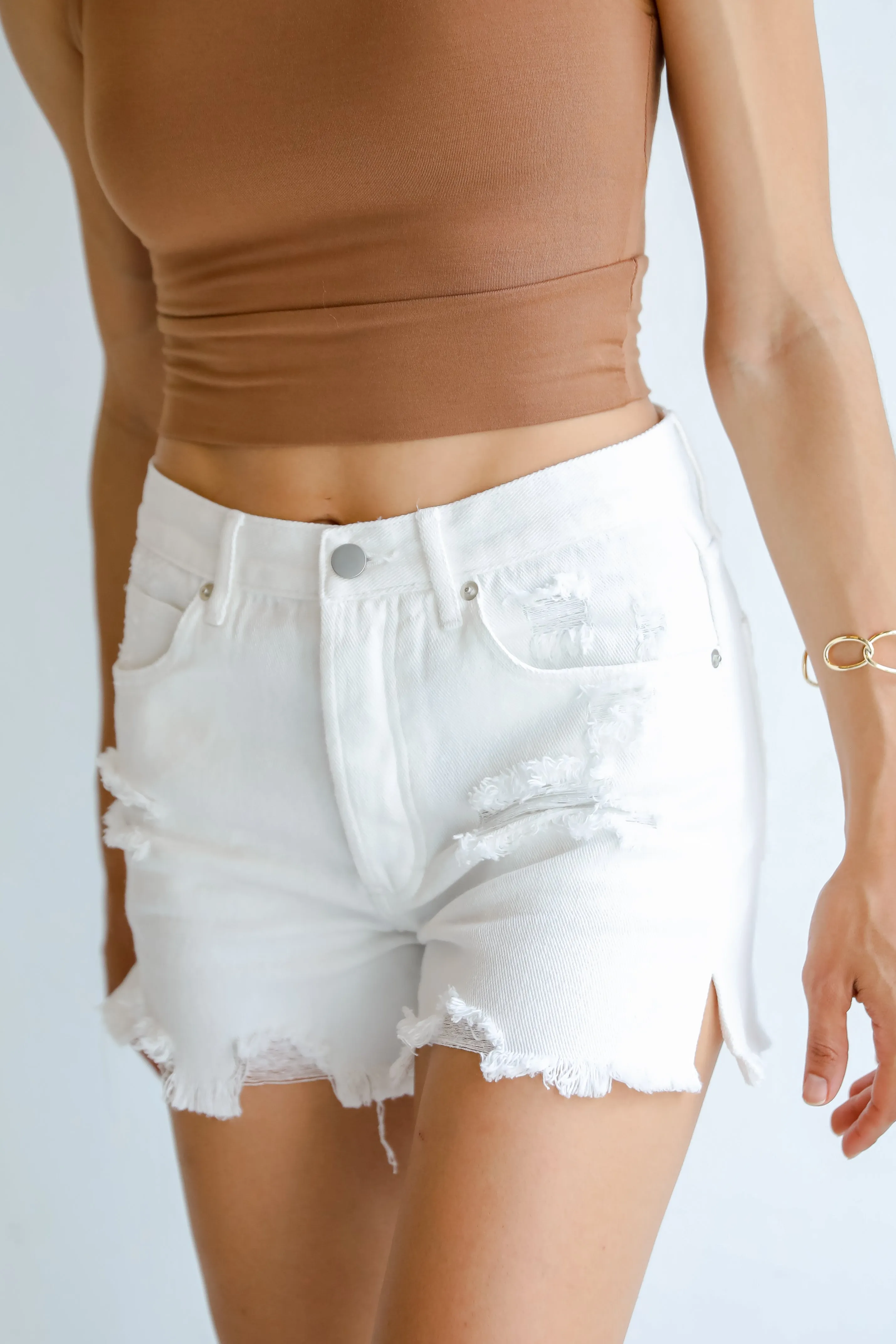 FINAL SALE - Ashley White Distressed Denim Shorts
