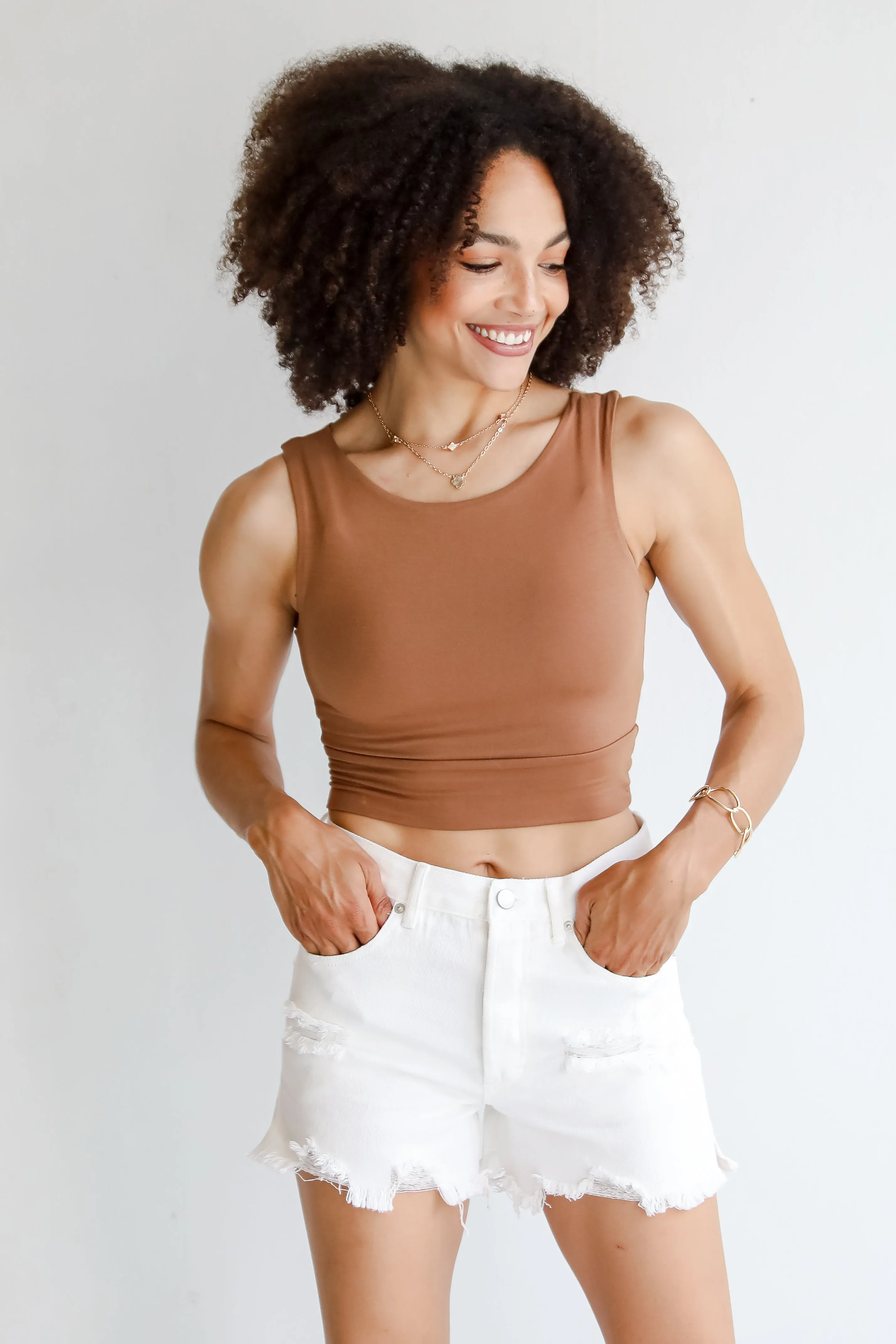 FINAL SALE - Ashley White Distressed Denim Shorts