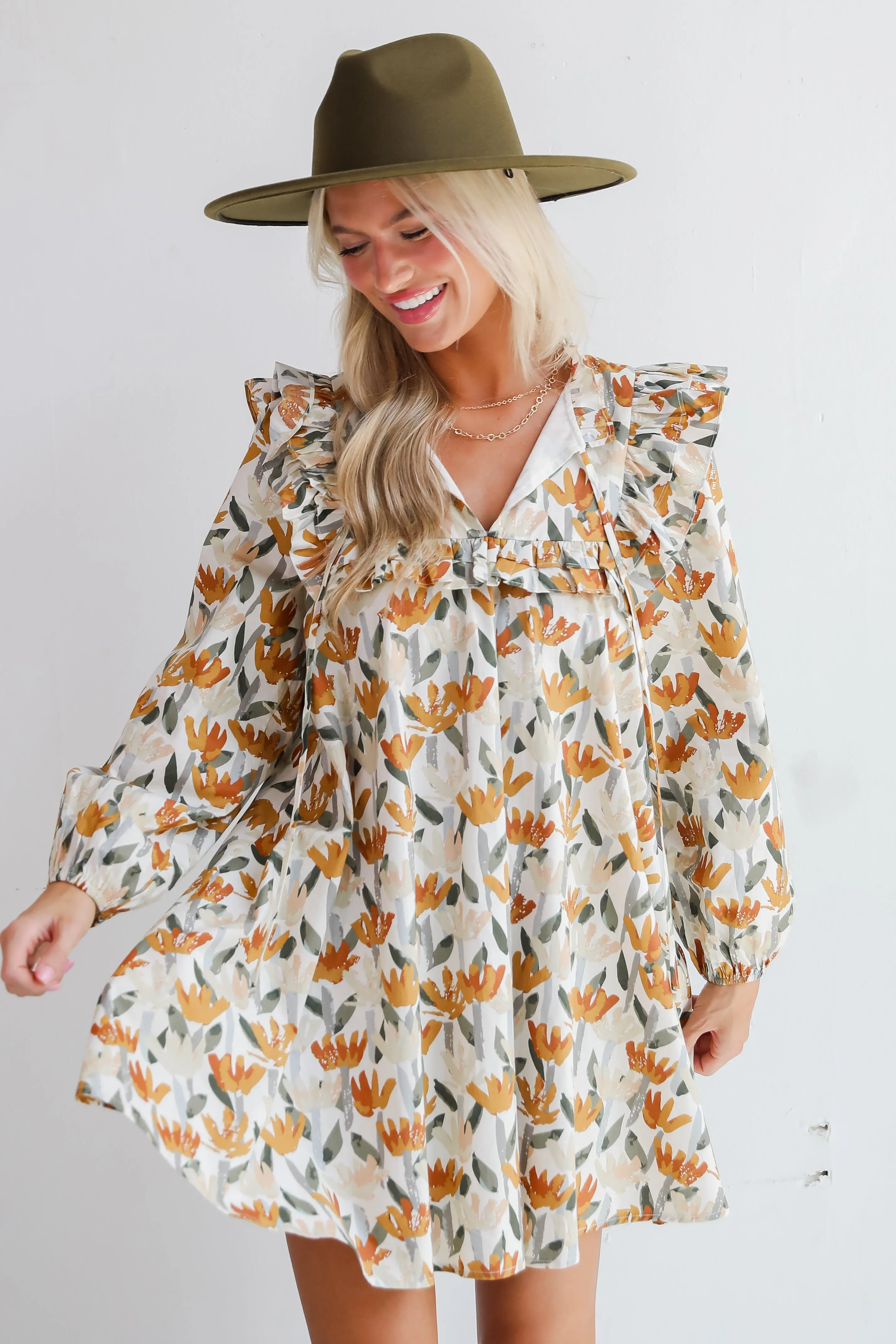 FINAL SALE - Delightful Crush Cream Floral Mini Dress