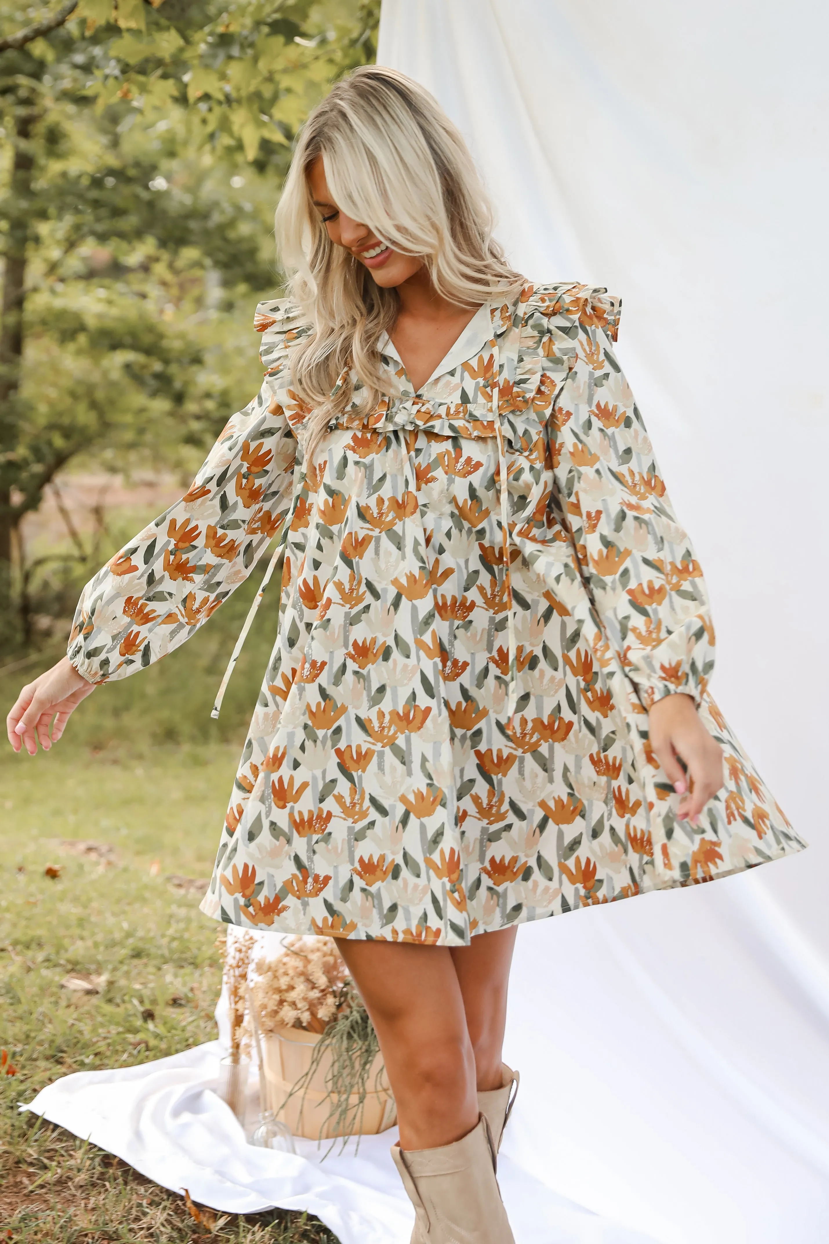 FINAL SALE - Delightful Crush Cream Floral Mini Dress
