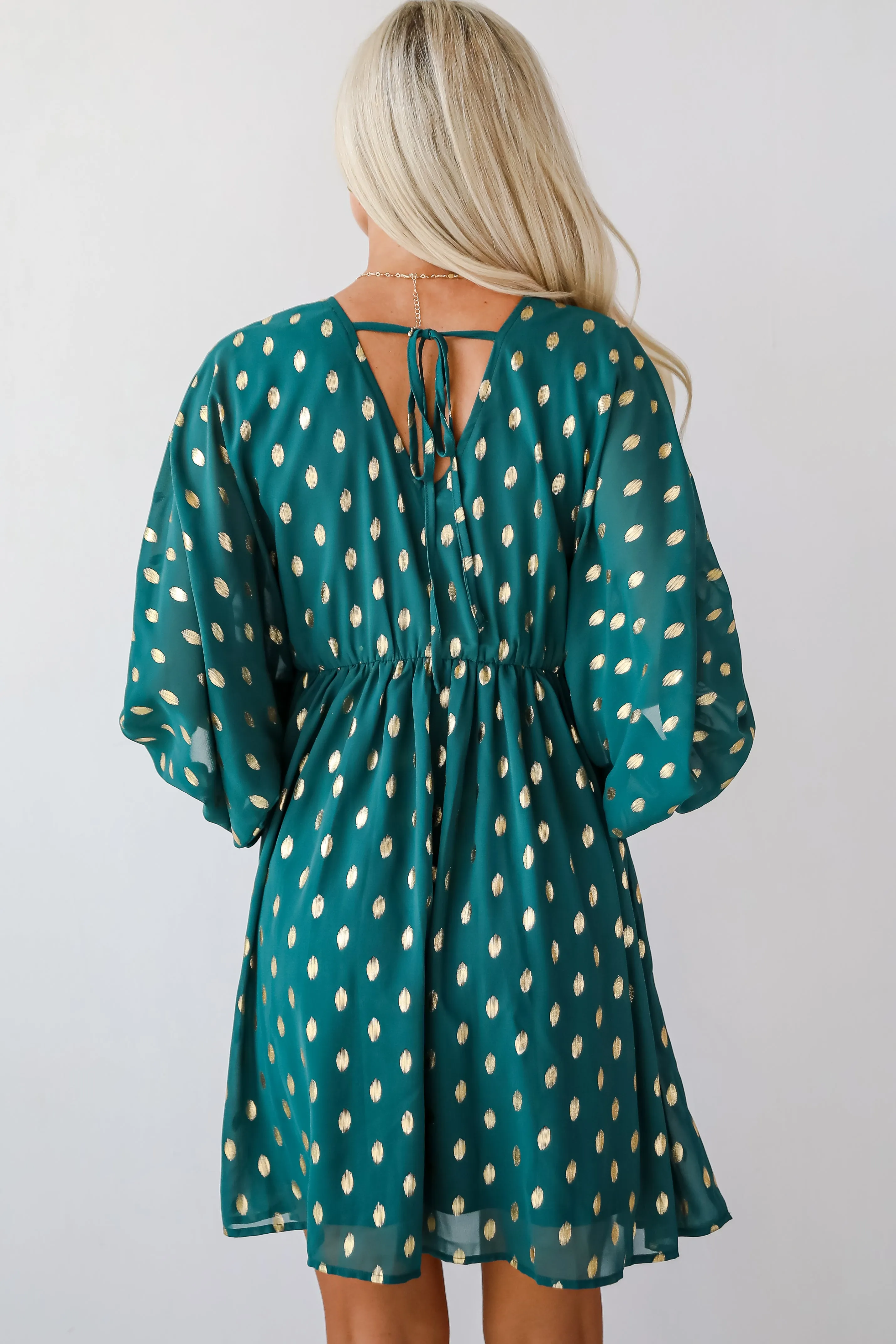 FINAL SALE - Gorgeous Favorite Hunter Green Dotted Babydoll Mini Dress