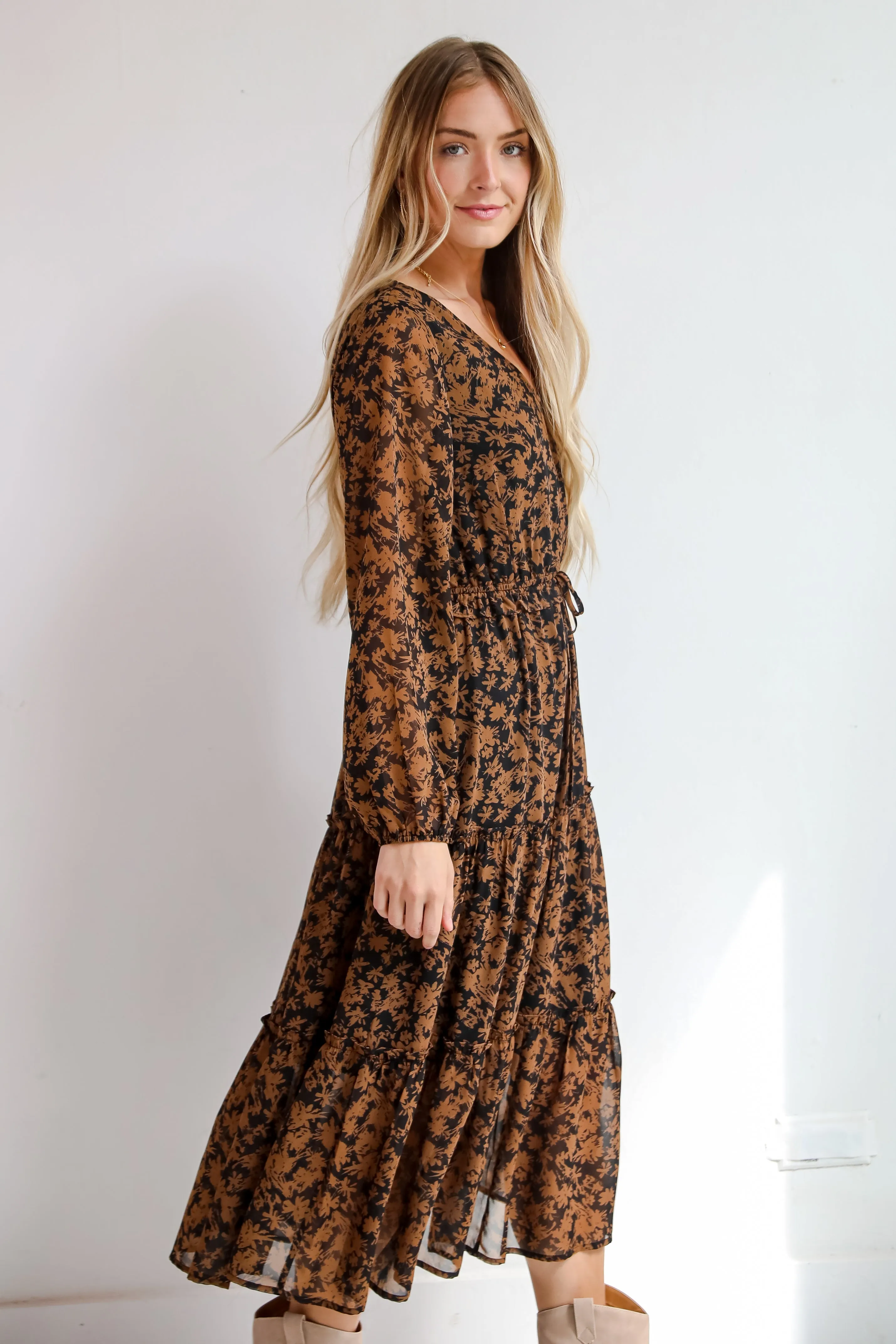 FINAL SALE - Graceful Glamour Black Floral Midi Dress