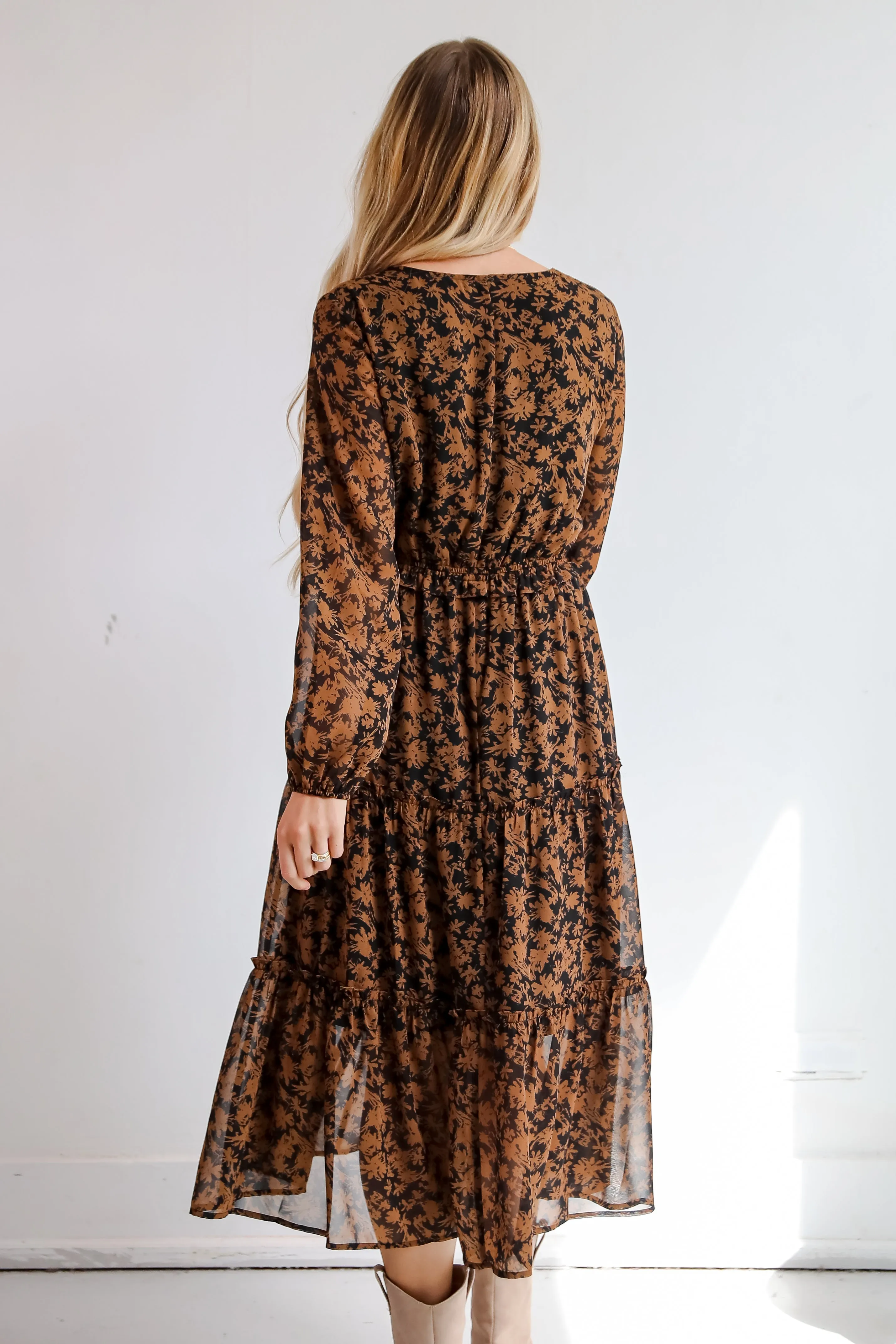FINAL SALE - Graceful Glamour Black Floral Midi Dress